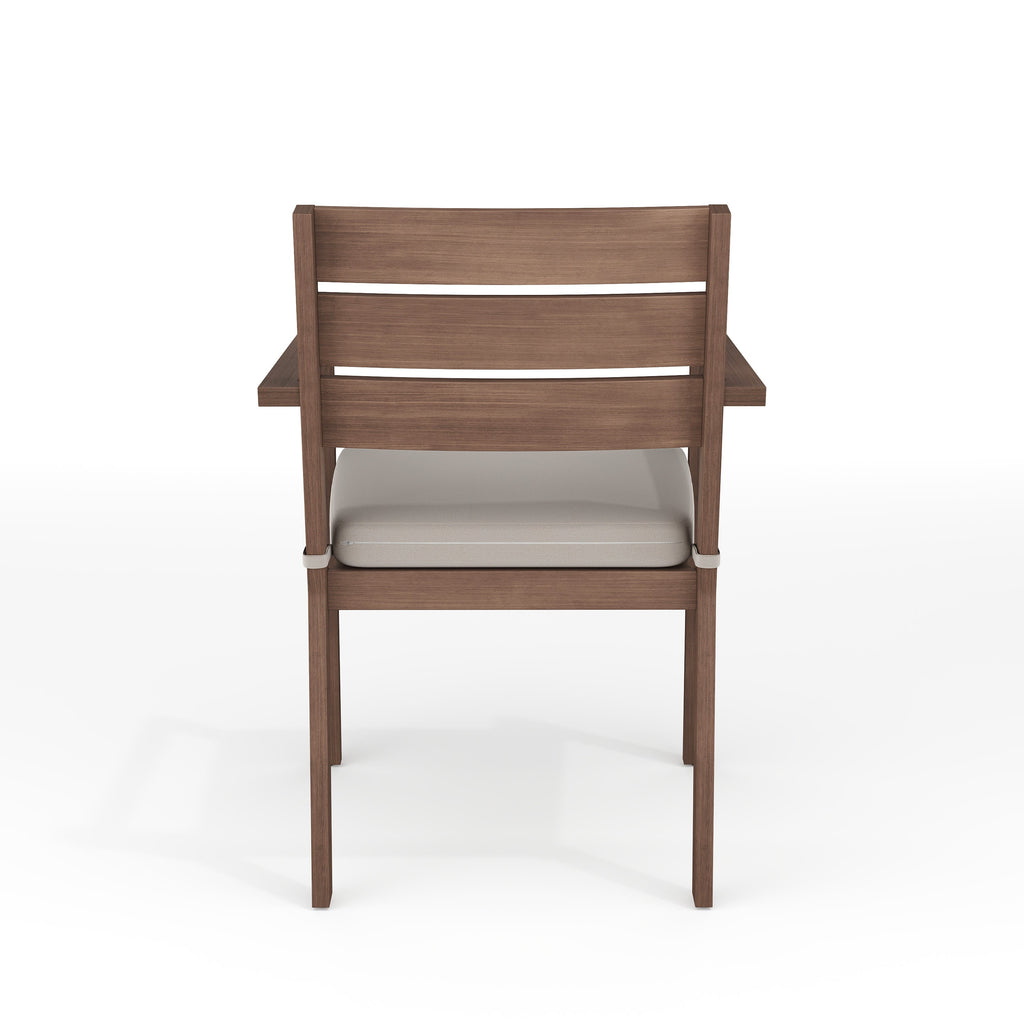 Bedford Indoor-Outdoor Stackable Patio Dining Armchair with Brushed Woodgrain Aluminum Finish and All-Weather Seat Cushion