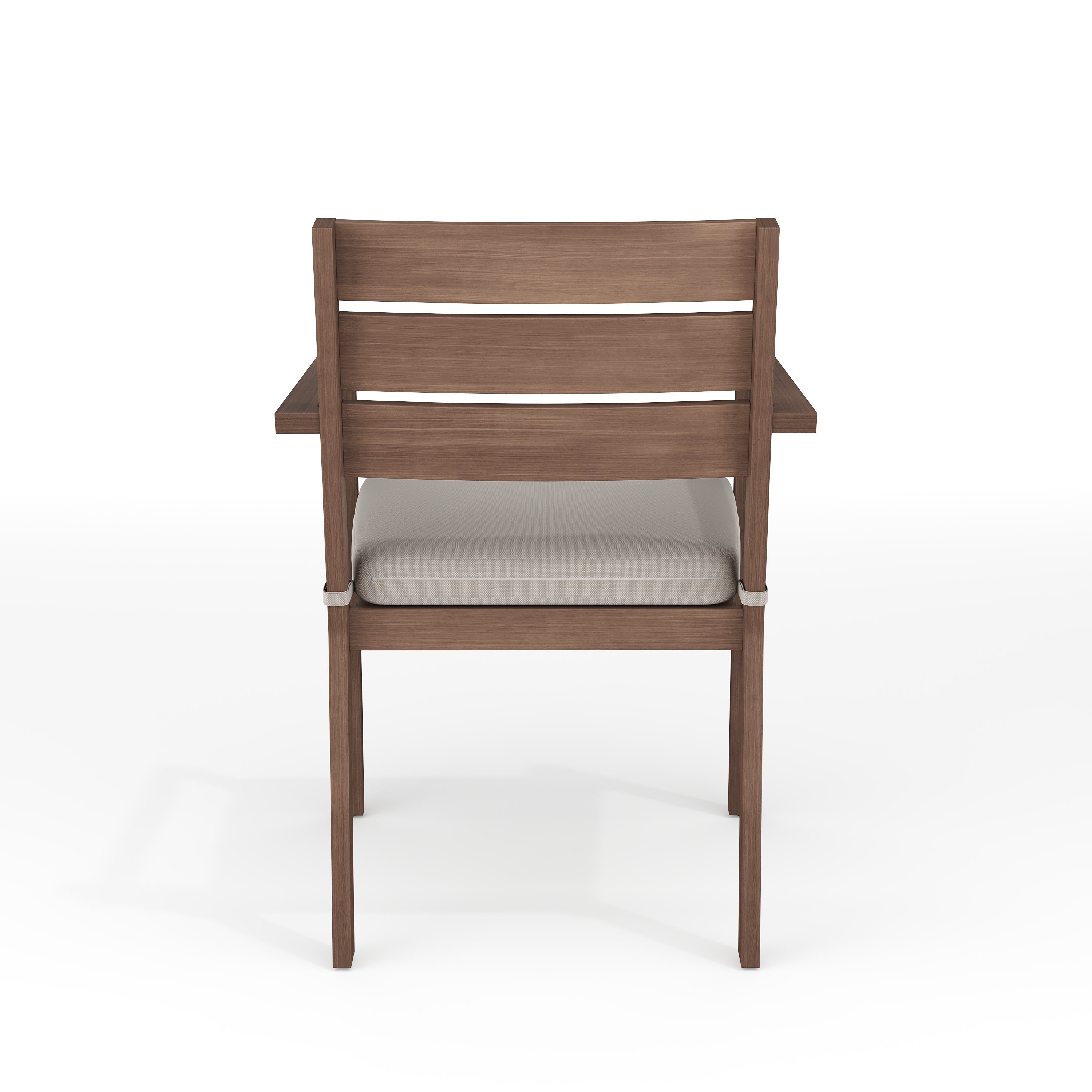 Bedford Indoor-Outdoor Stackable Patio Dining Armchair with Brushed Woodgrain Aluminum Finish and All-Weather Seat Cushion