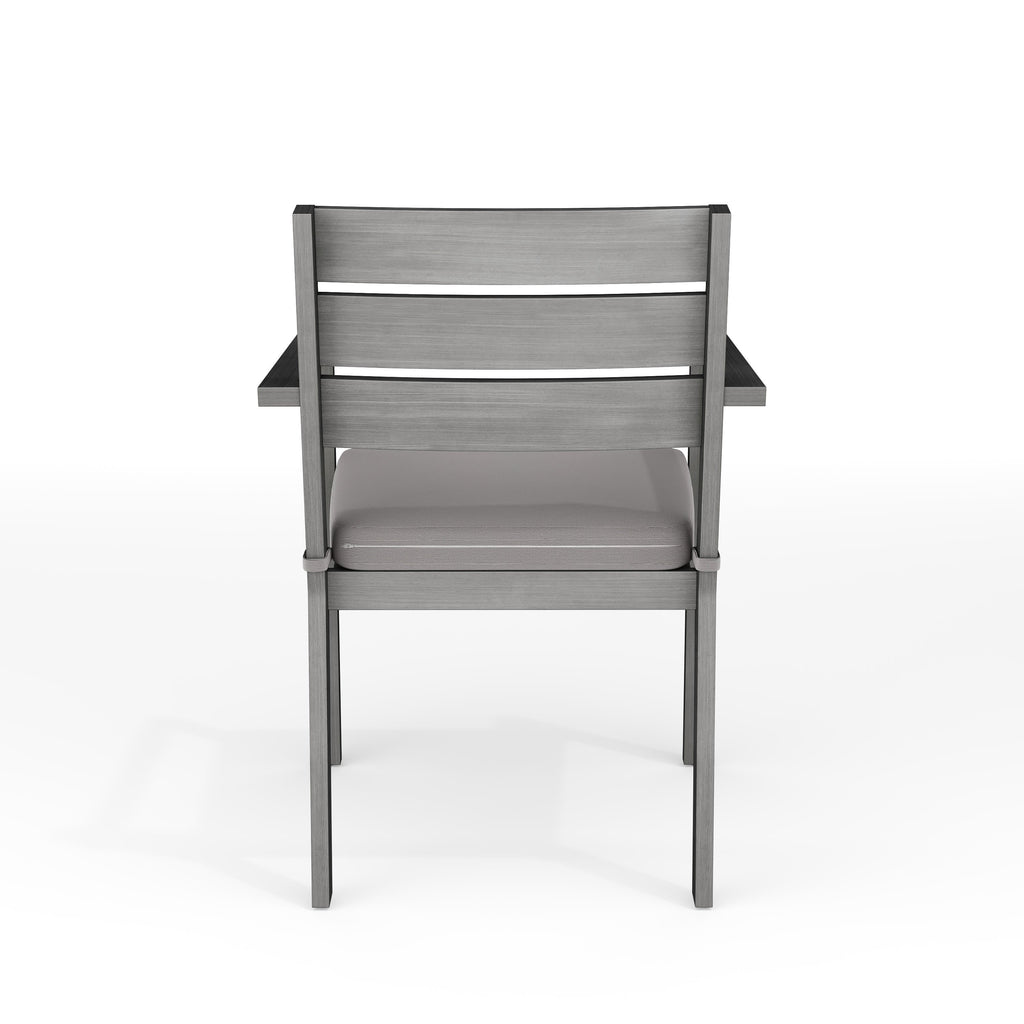 Bedford Indoor-Outdoor Stackable Patio Dining Armchair with Brushed Woodgrain Aluminum Finish and All-Weather Seat Cushion