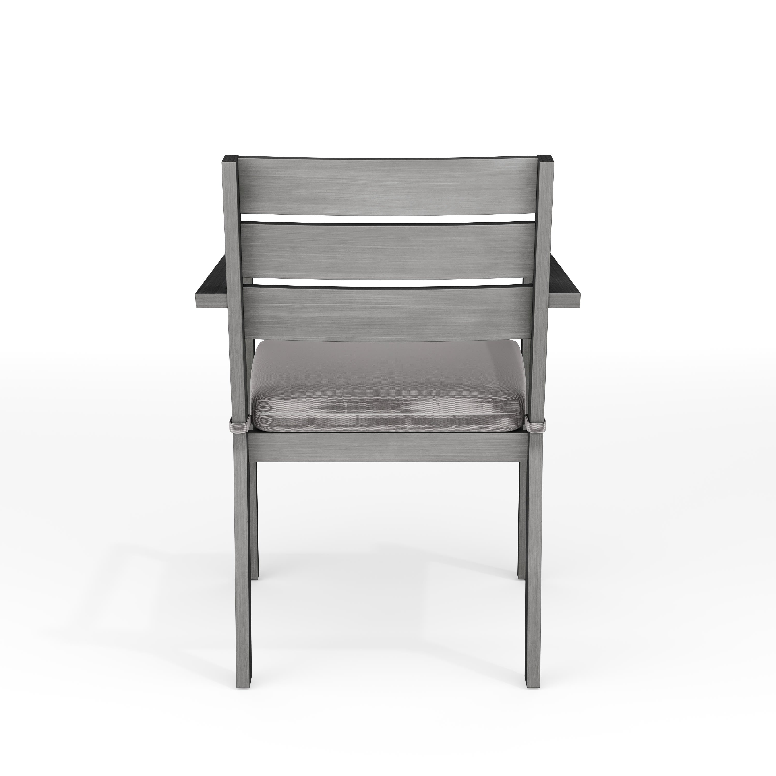 Bedford Indoor-Outdoor Stackable Patio Dining Armchair with Brushed Woodgrain Aluminum Finish and All-Weather Seat Cushion