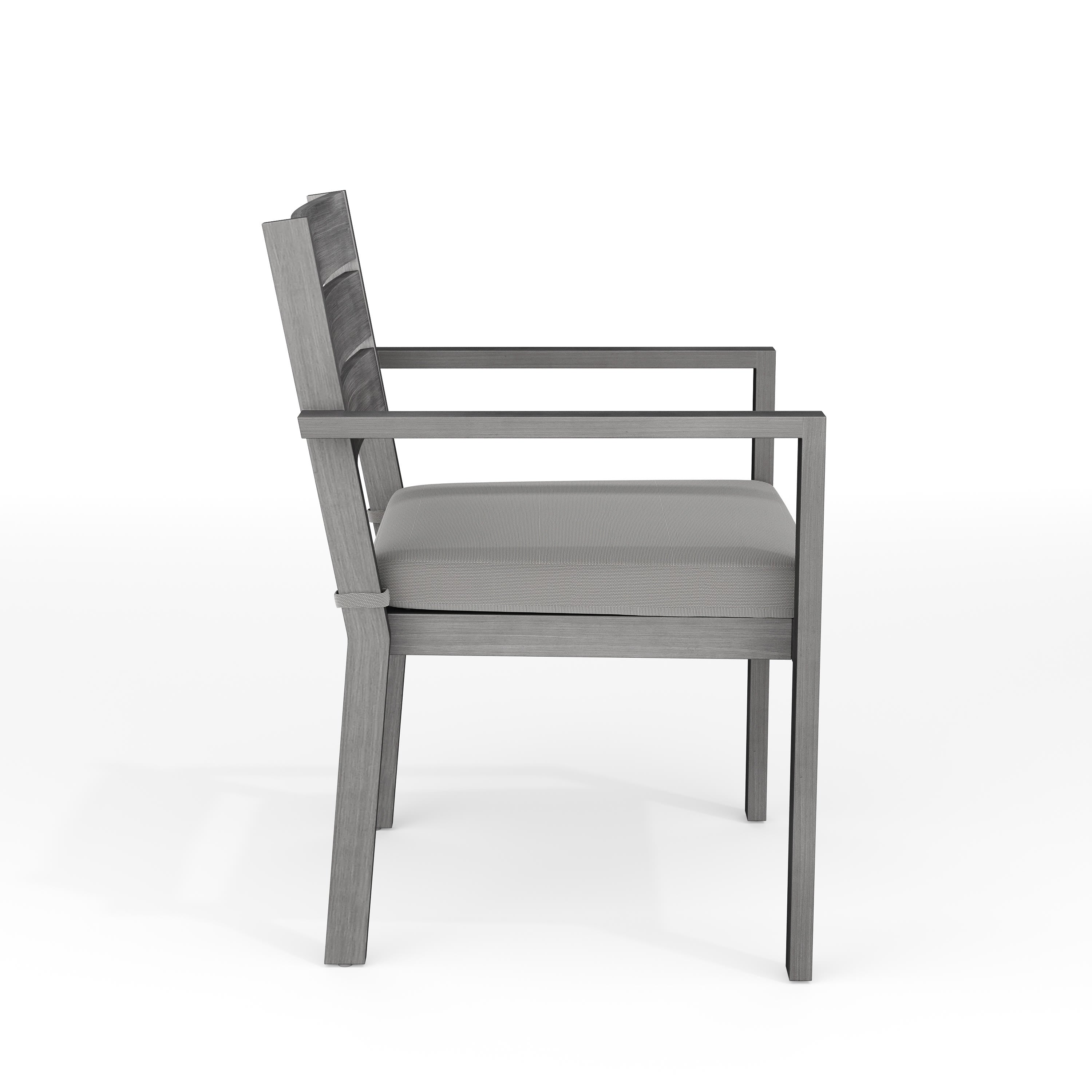 Bedford Indoor-Outdoor Stackable Patio Dining Armchair with Brushed Woodgrain Aluminum Finish and All-Weather Seat Cushion
