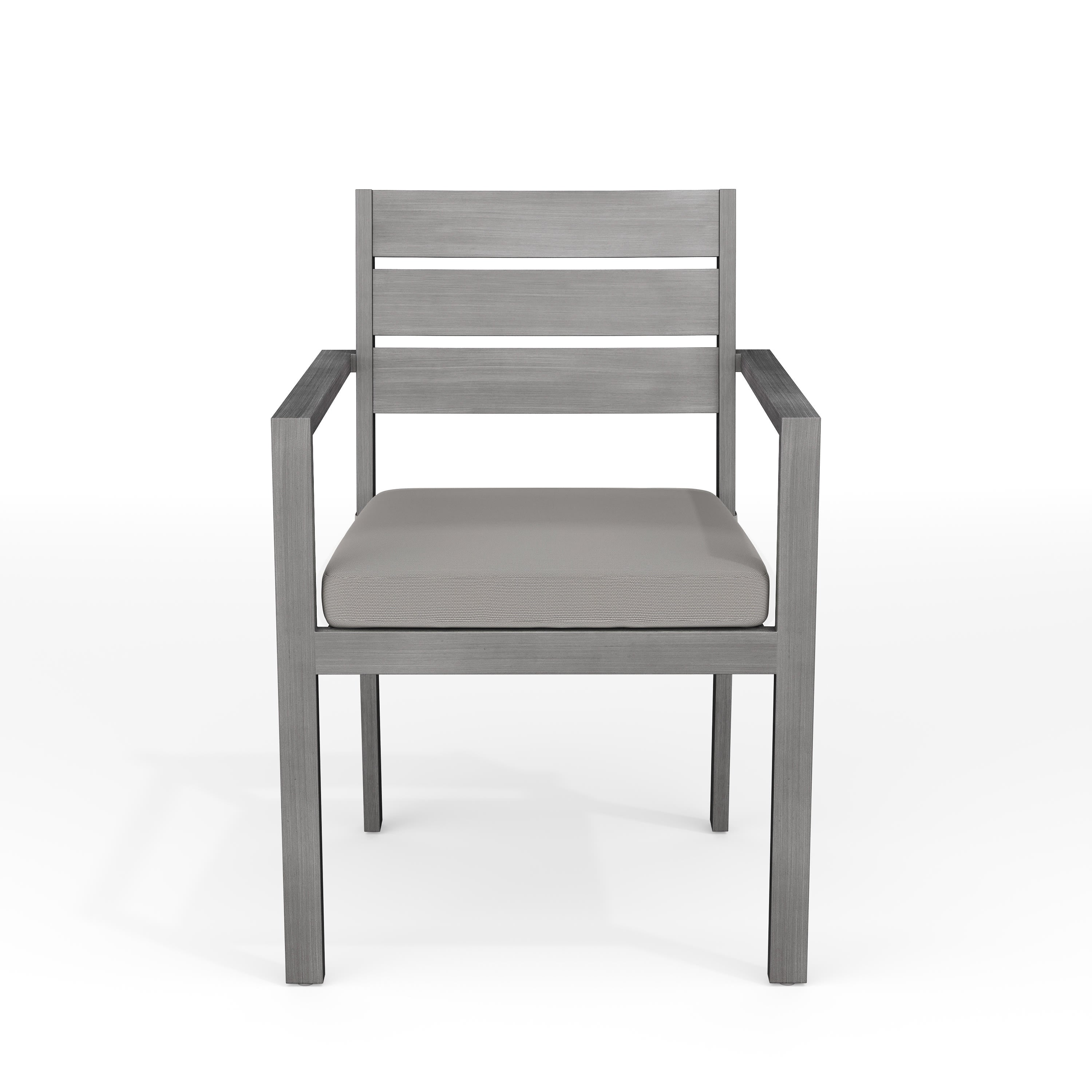Bedford Indoor-Outdoor Stackable Patio Dining Armchair with Brushed Woodgrain Aluminum Finish and All-Weather Seat Cushion