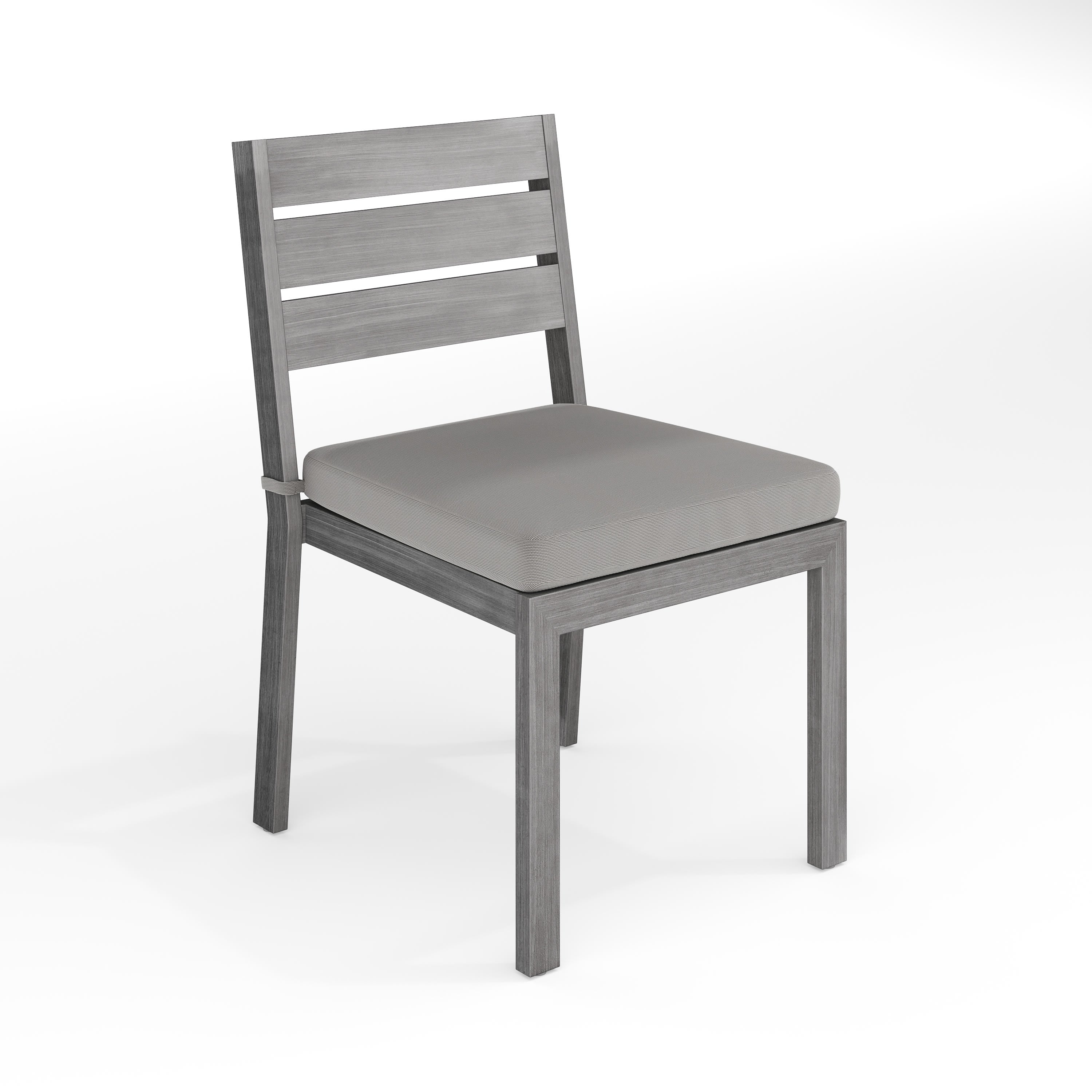 Bedford Indoor-Outdoor Stackable Patio Dining Chair with Brushed Woodgrain Aluminum Finish and All-Weather Seat Cushion