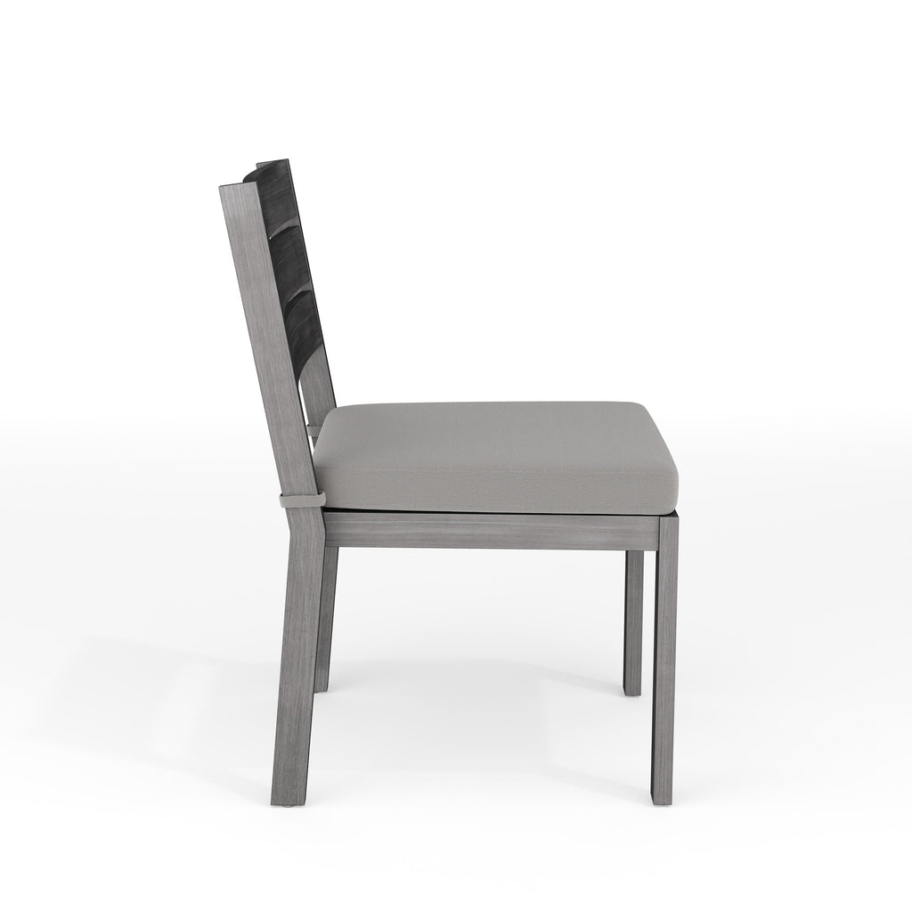 Bedford Indoor-Outdoor Stackable Patio Dining Chair with Brushed Woodgrain Aluminum Finish and All-Weather Seat Cushion