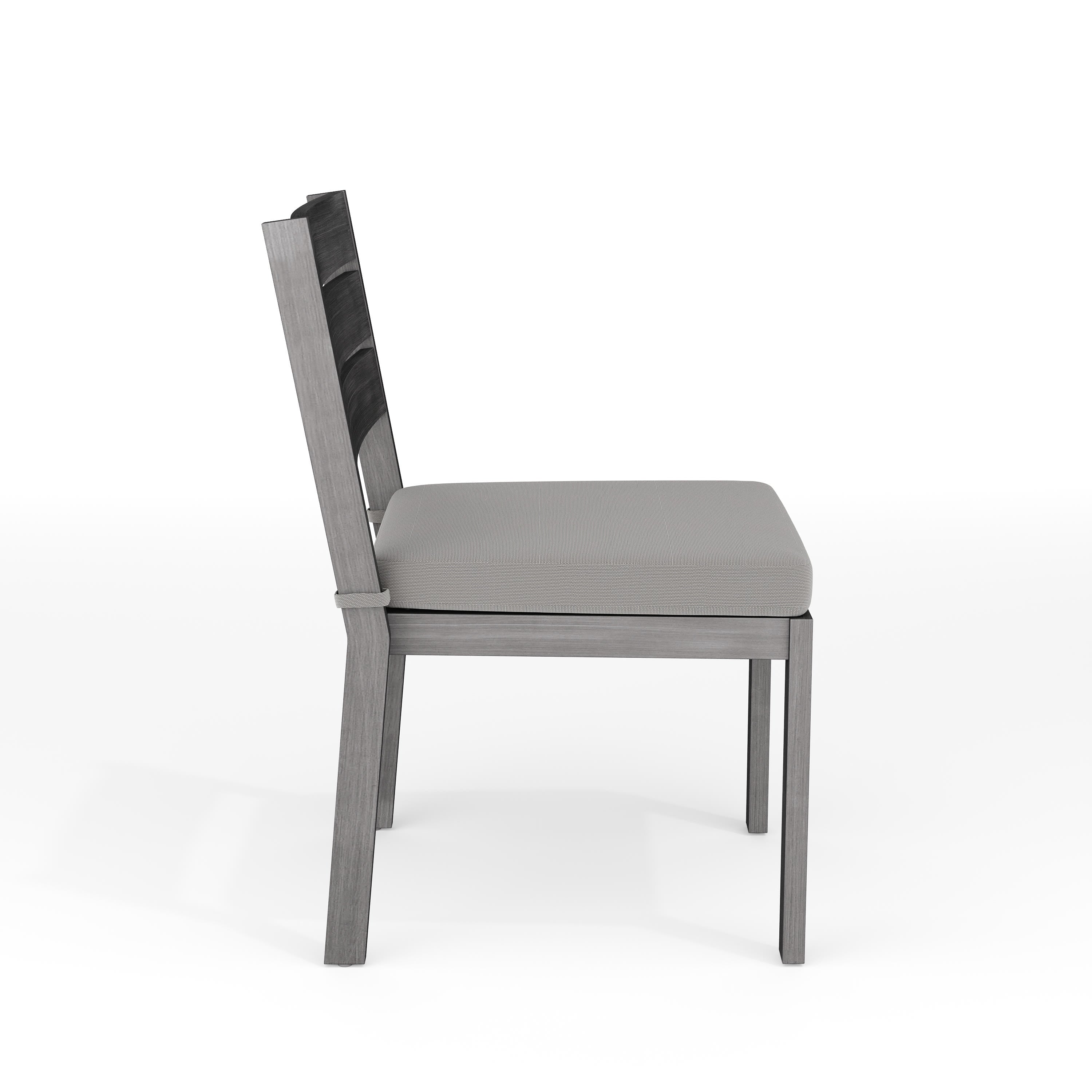 Bedford Indoor-Outdoor Stackable Patio Dining Chair with Brushed Woodgrain Aluminum Finish and All-Weather Seat Cushion