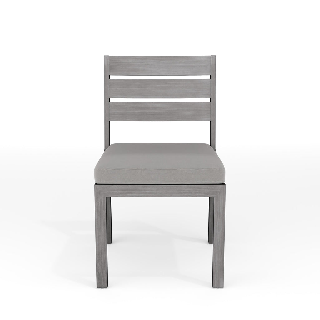 Bedford Indoor-Outdoor Stackable Patio Dining Chair with Brushed Woodgrain Aluminum Finish and All-Weather Seat Cushion