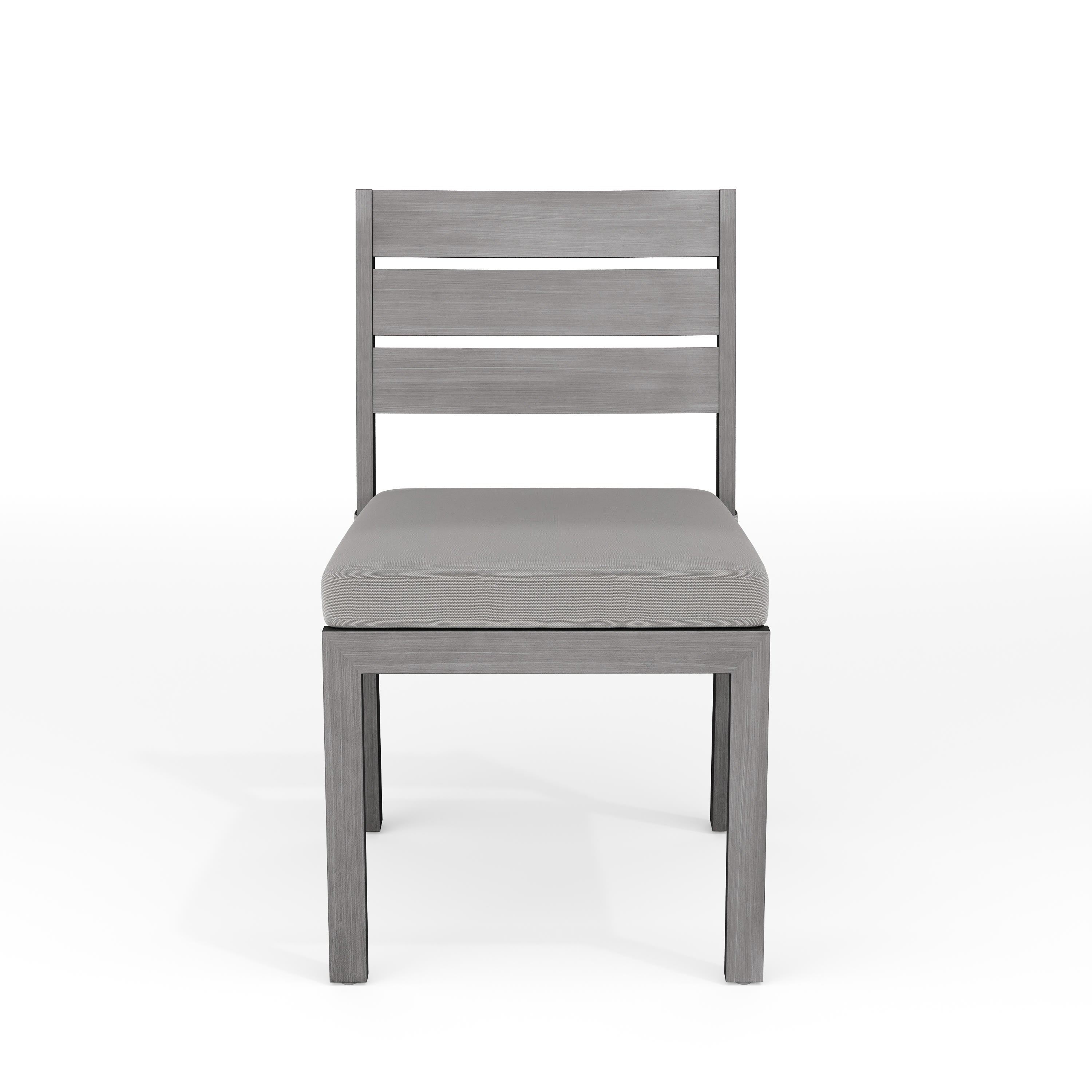 Bedford Indoor-Outdoor Stackable Patio Dining Chair with Brushed Woodgrain Aluminum Finish and All-Weather Seat Cushion