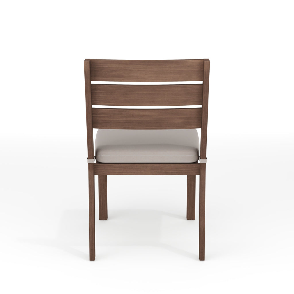 Bedford Indoor-Outdoor Stackable Patio Dining Chair with Brushed Woodgrain Aluminum Finish and All-Weather Seat Cushion