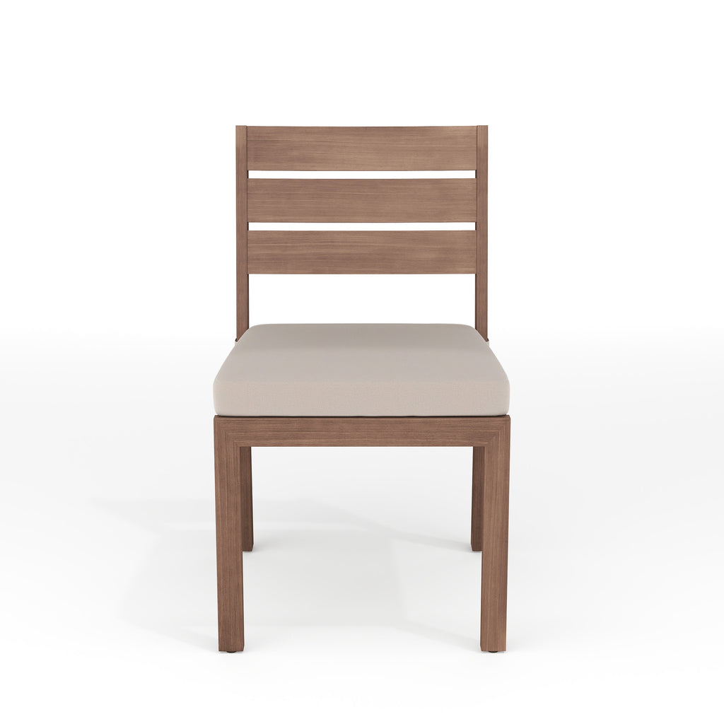 Bedford Indoor-Outdoor Stackable Patio Dining Chair with Brushed Woodgrain Aluminum Finish and All-Weather Seat Cushion