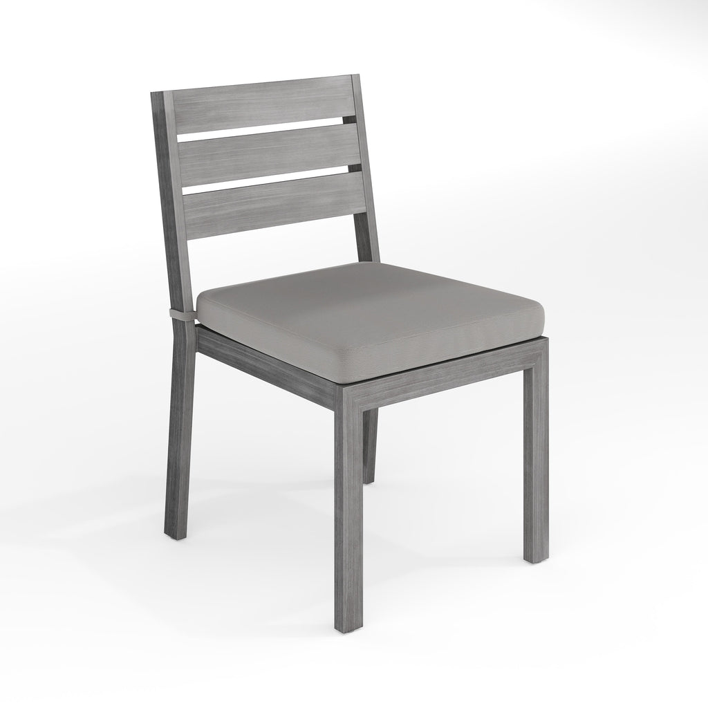 Bedford Indoor-Outdoor Stackable Patio Dining Chair with Brushed Woodgrain Aluminum Finish and All-Weather Seat Cushion