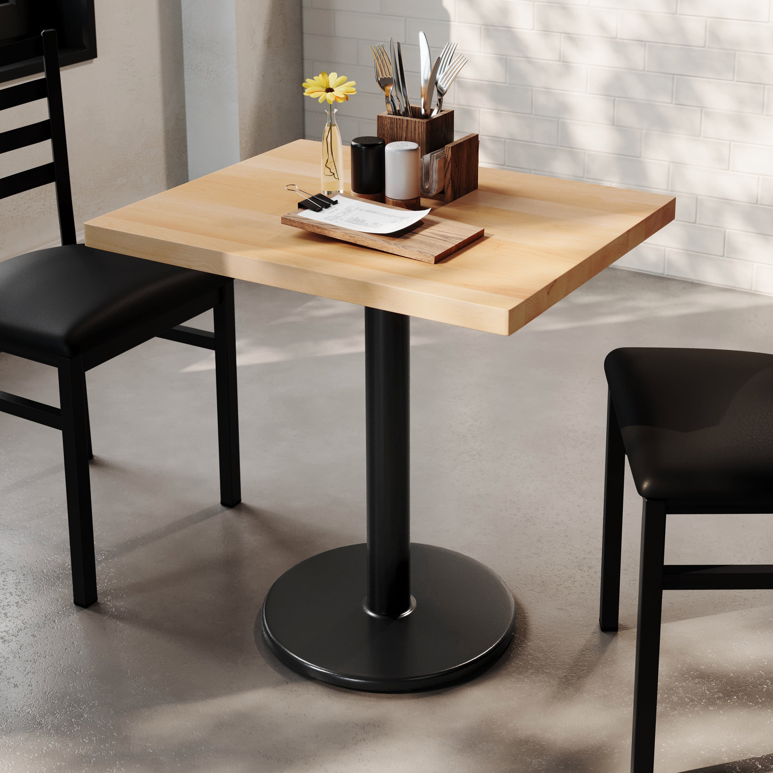 Rectangular Solid Wood Commercial Tabletop with 18" Round Dining Height Base