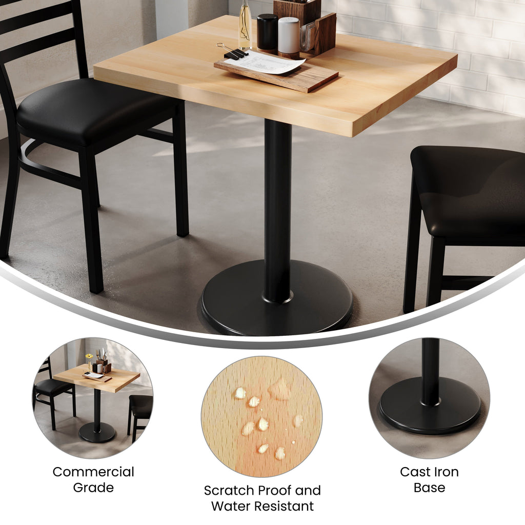 Rectangular Solid Wood Commercial Tabletop with 18" Round Dining Height Base