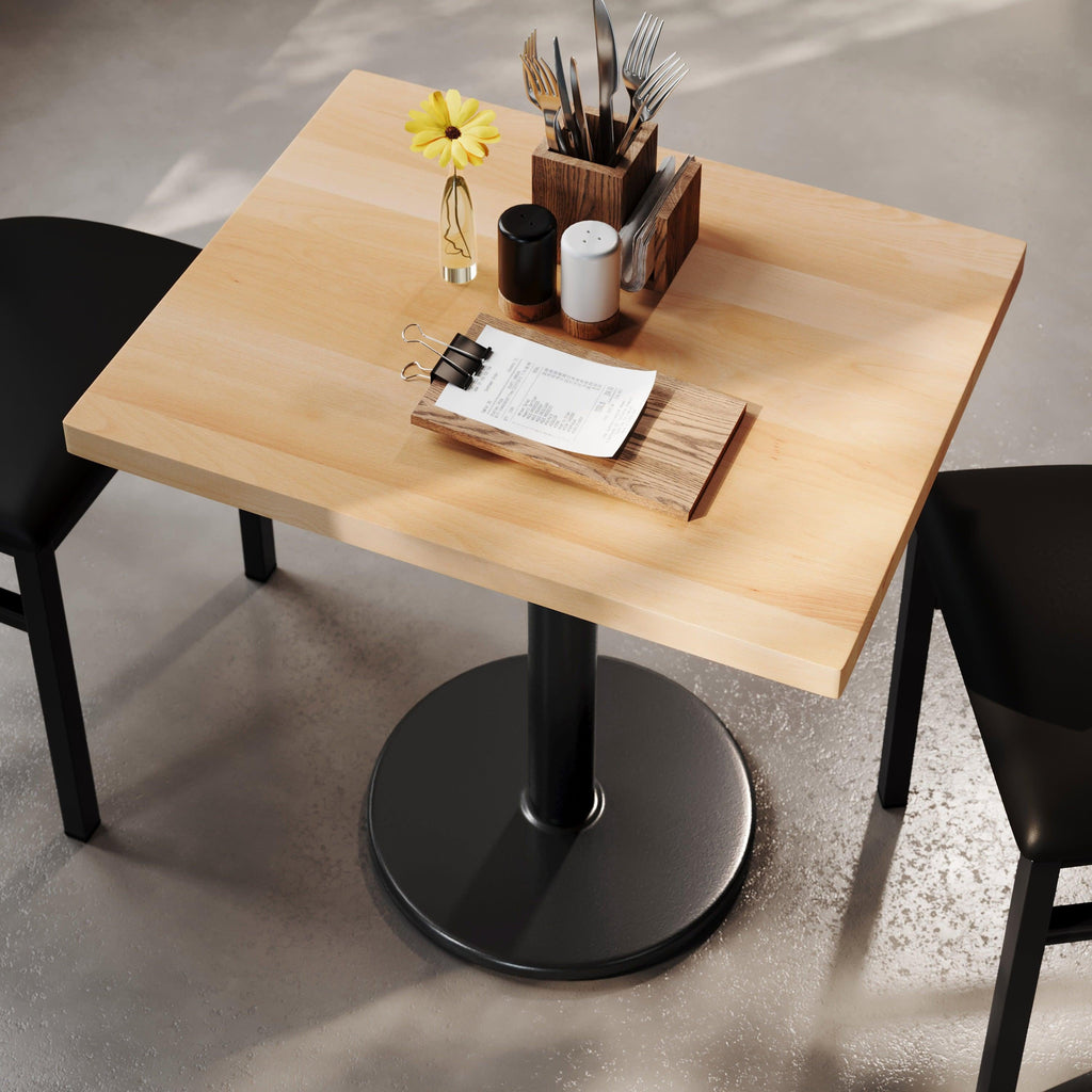 Rectangular Solid Wood Commercial Tabletop with 18" Round Dining Height Base
