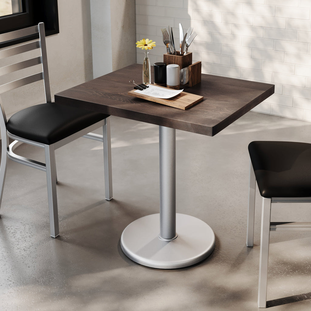 Rectangular Solid Wood Commercial Tabletop with 18" Round Dining Height Base
