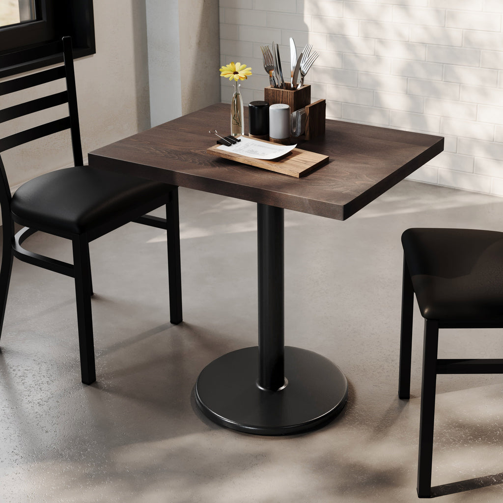 Rectangular Solid Wood Commercial Tabletop with 18" Round Dining Height Base