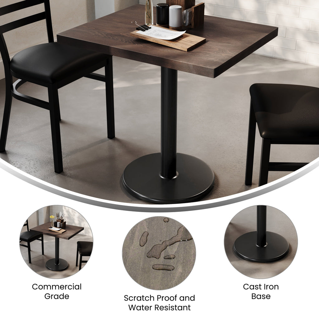 Rectangular Solid Wood Commercial Tabletop with 18" Round Dining Height Base