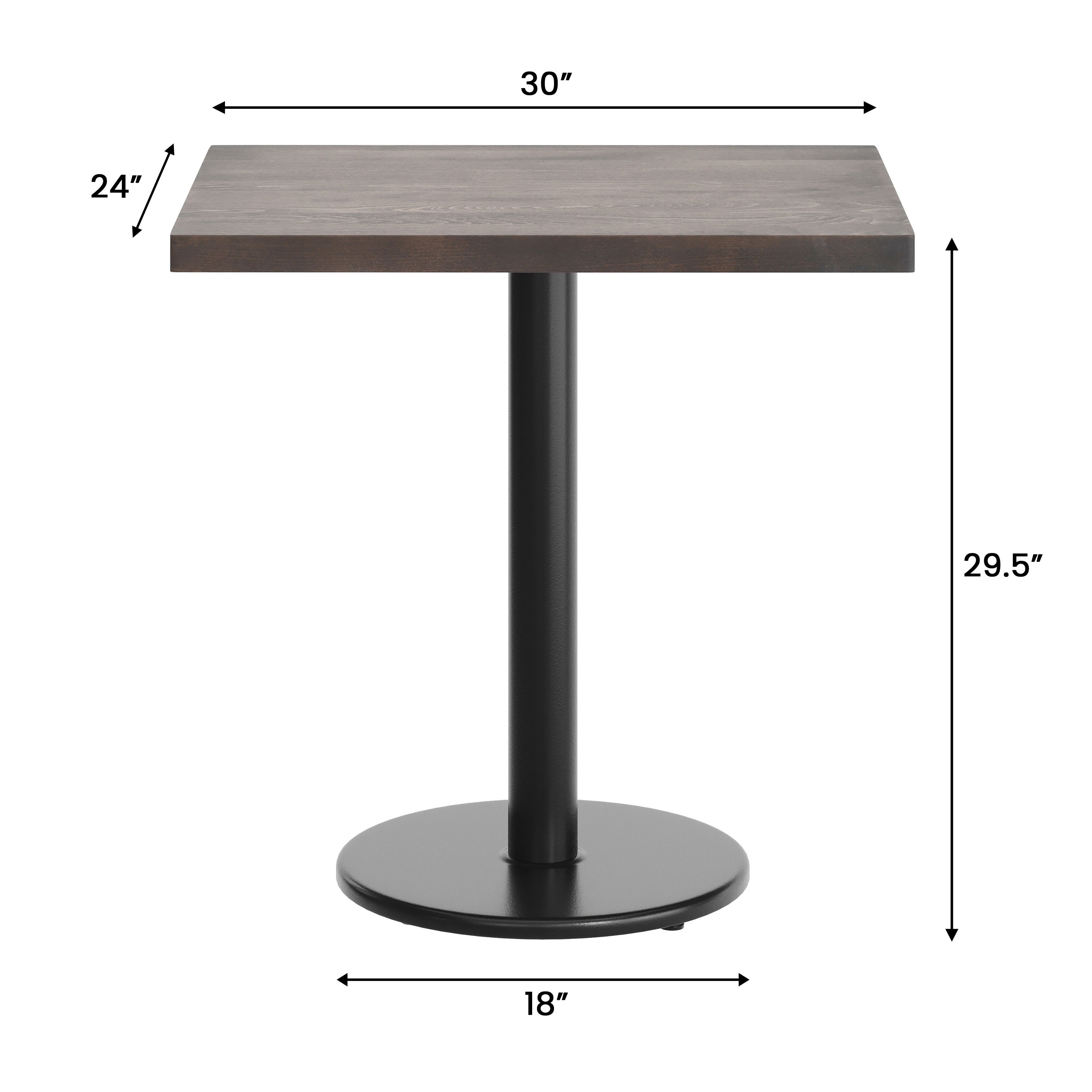 Rectangular Solid Wood Commercial Tabletop with 18" Round Dining Height Base