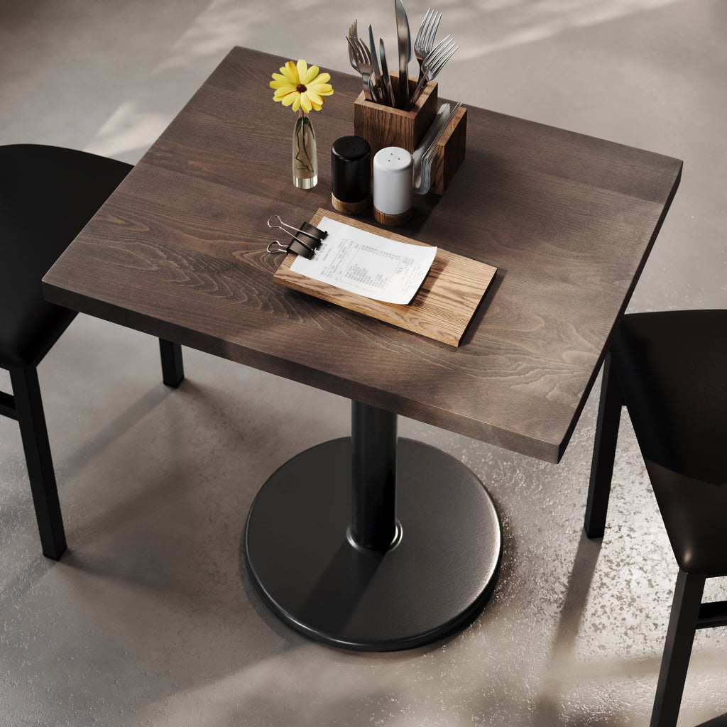 Rectangular Solid Wood Commercial Tabletop with 18" Round Dining Height Base