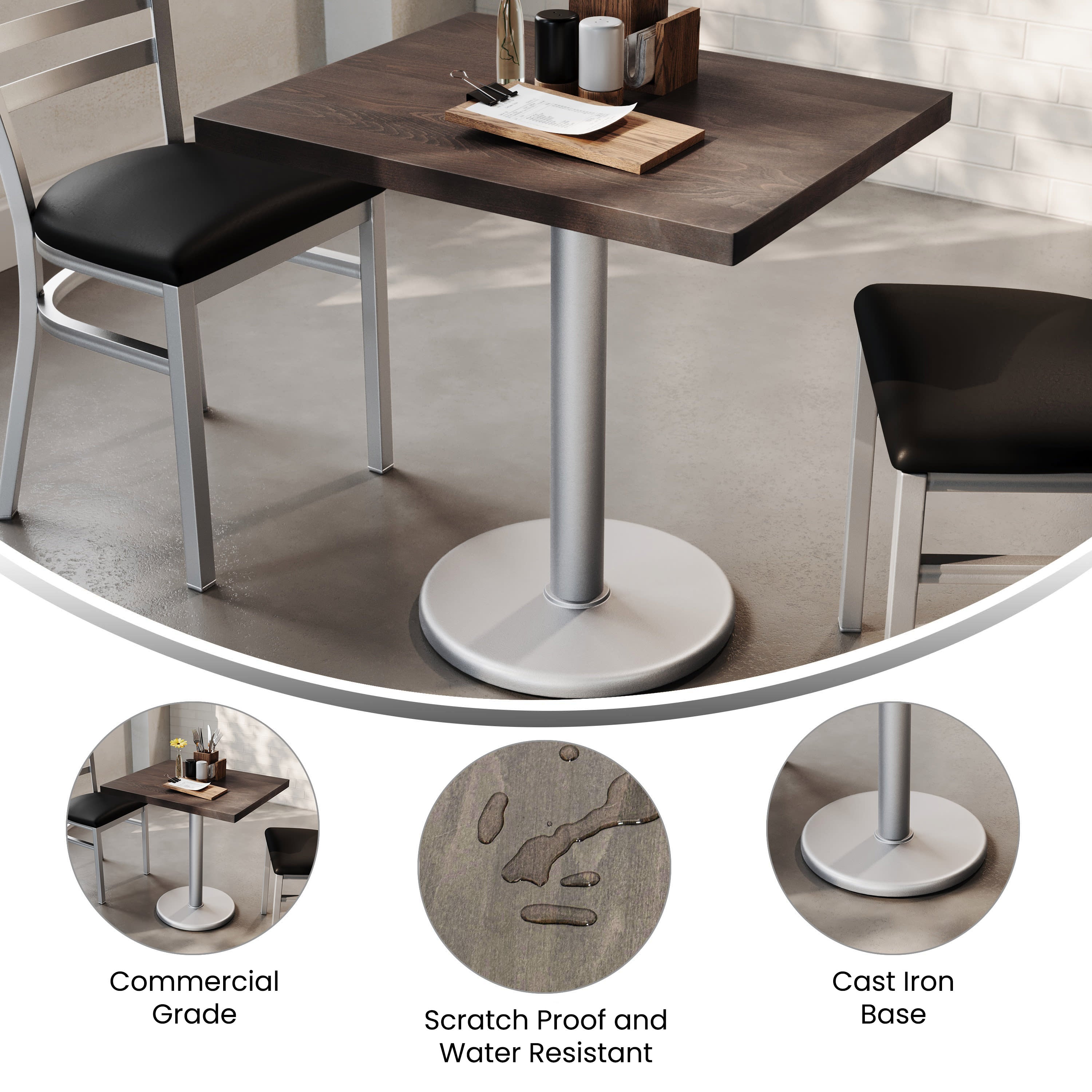 Rectangular Solid Wood Commercial Tabletop with 18" Round Dining Height Base