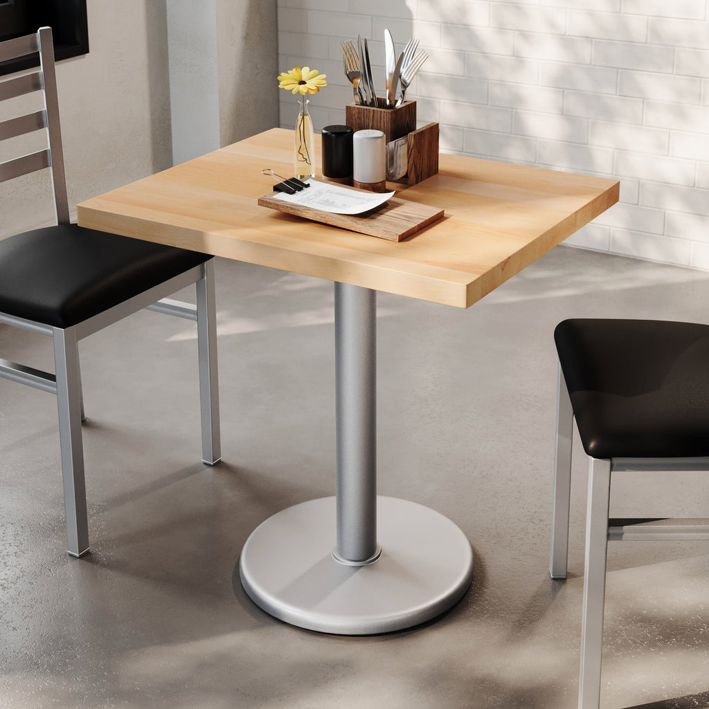 Rectangular Solid Wood Commercial Tabletop with 18" Round Dining Height Base