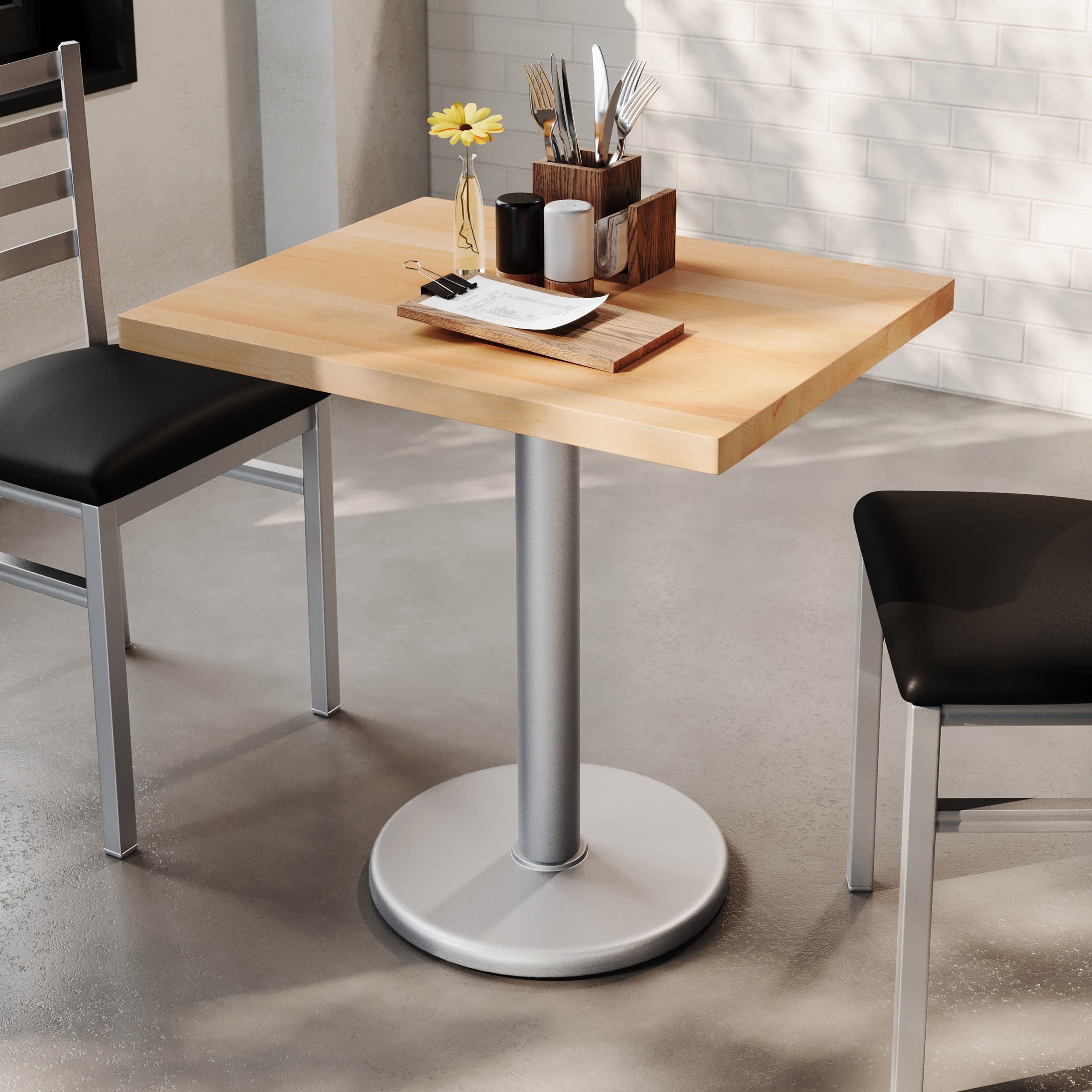 Rectangular Solid Wood Commercial Tabletop with 18" Round Dining Height Base
