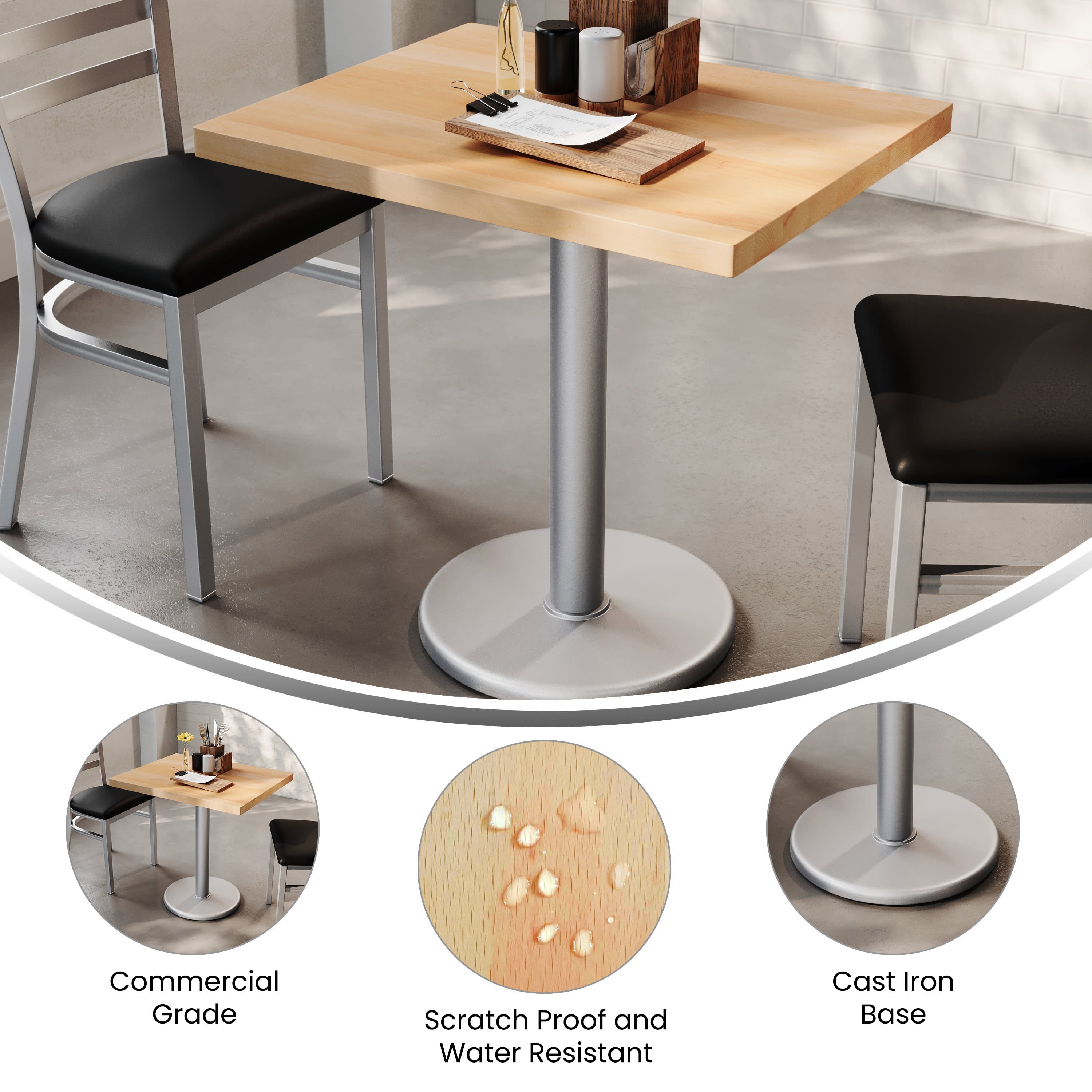 Rectangular Solid Wood Commercial Tabletop with 18" Round Dining Height Base