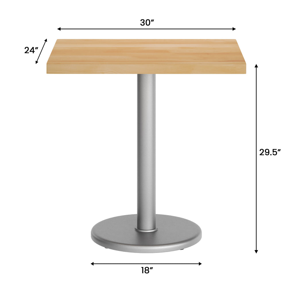 Rectangular Solid Wood Commercial Tabletop with 18" Round Dining Height Base