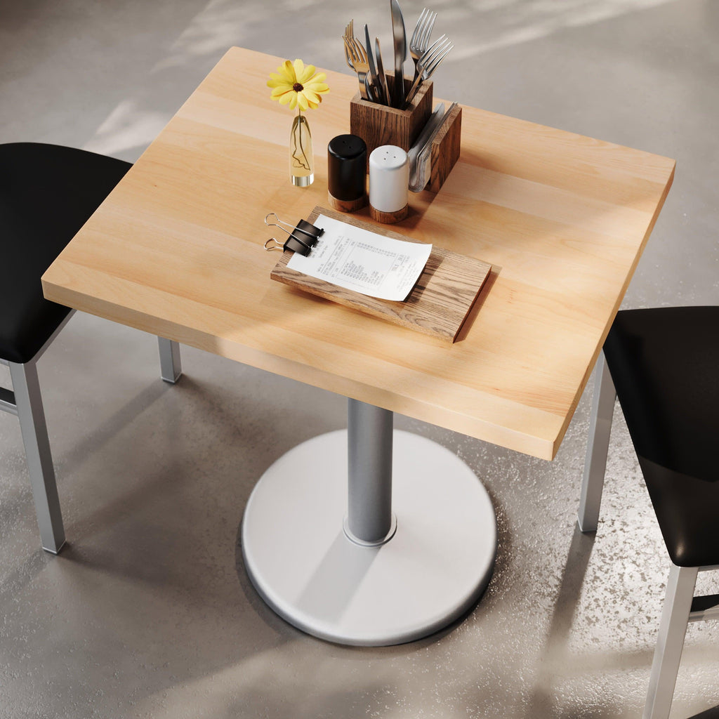 Rectangular Solid Wood Commercial Tabletop with 18" Round Dining Height Base