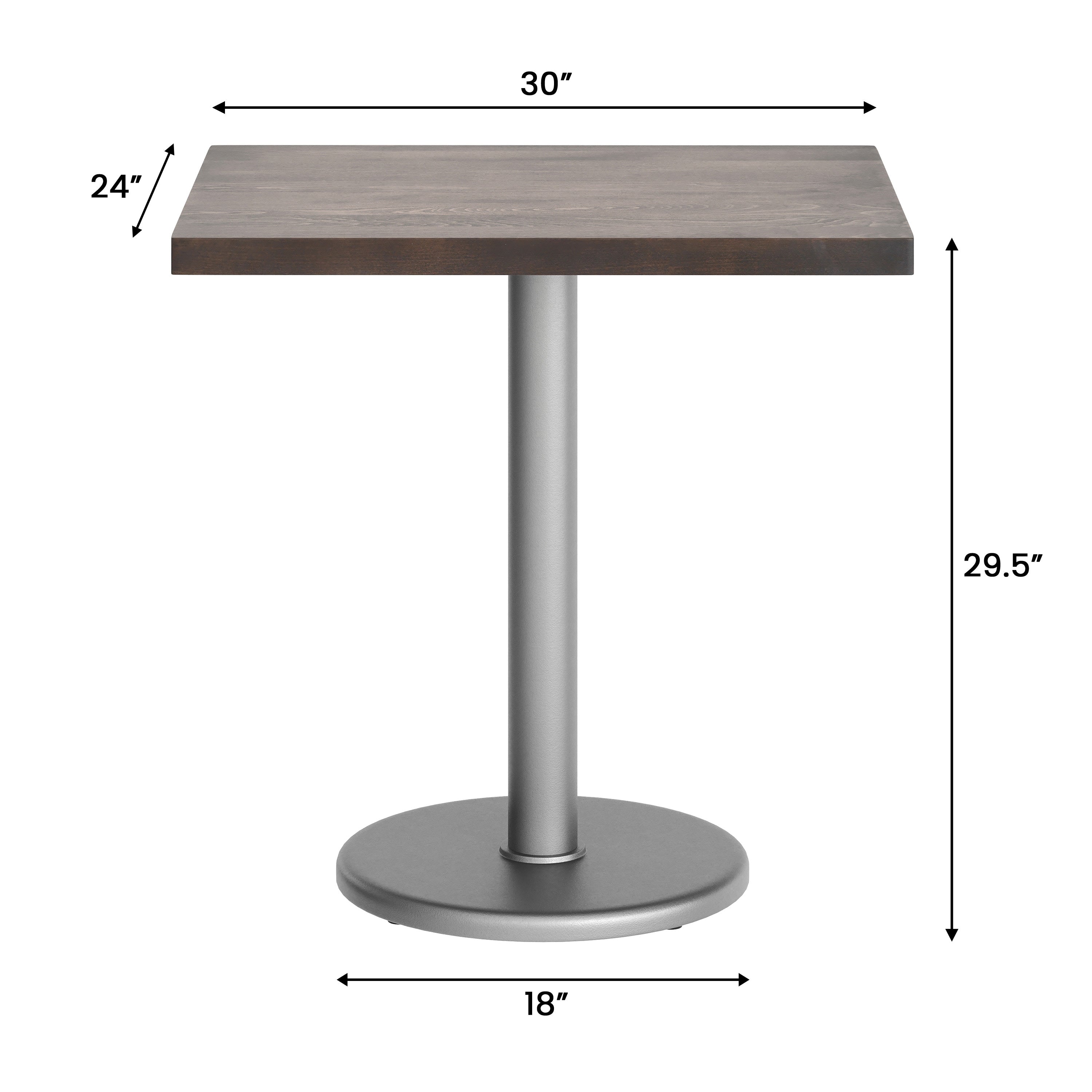 Rectangular Solid Wood Commercial Tabletop with 18" Round Dining Height Base