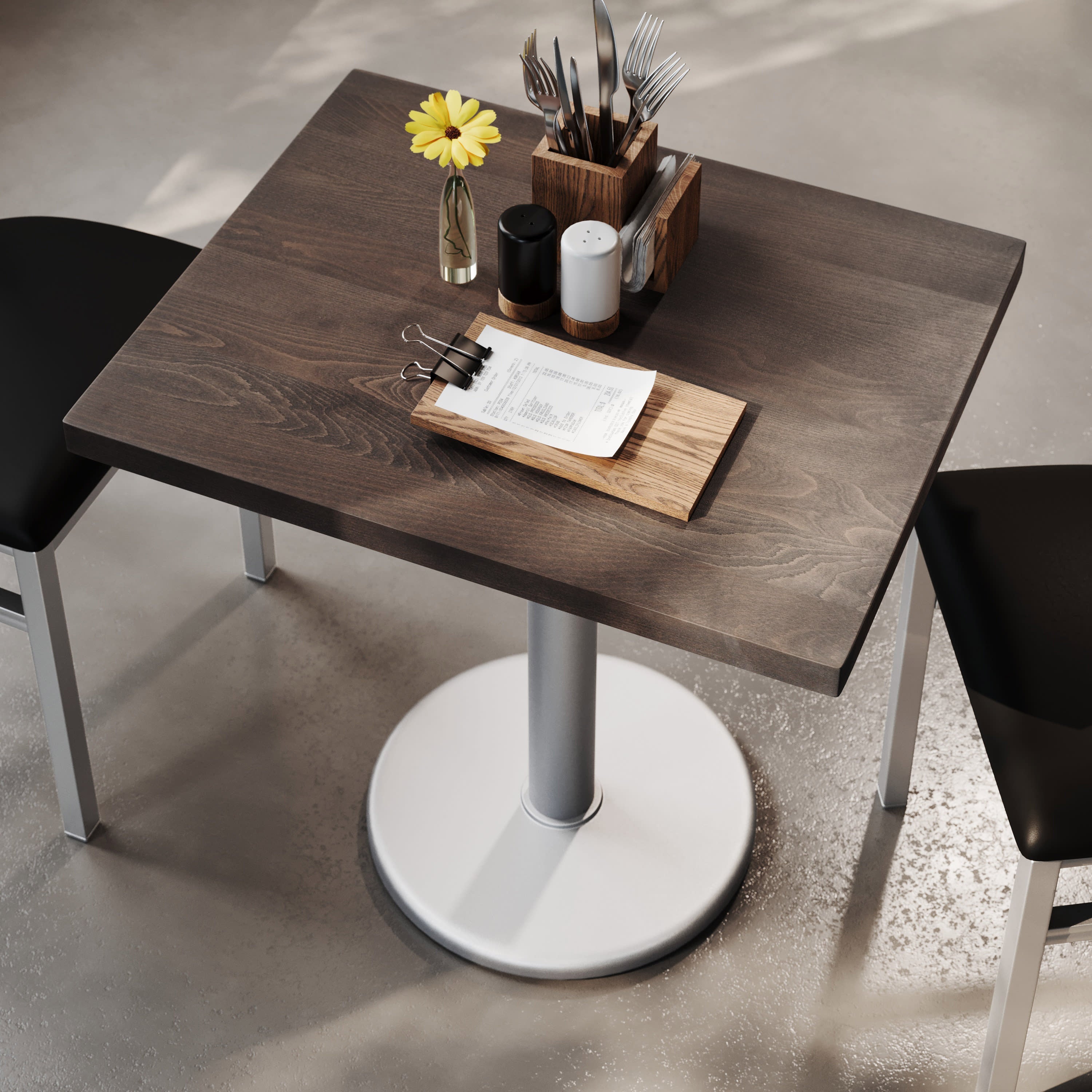 Rectangular Solid Wood Commercial Tabletop with 18" Round Dining Height Base