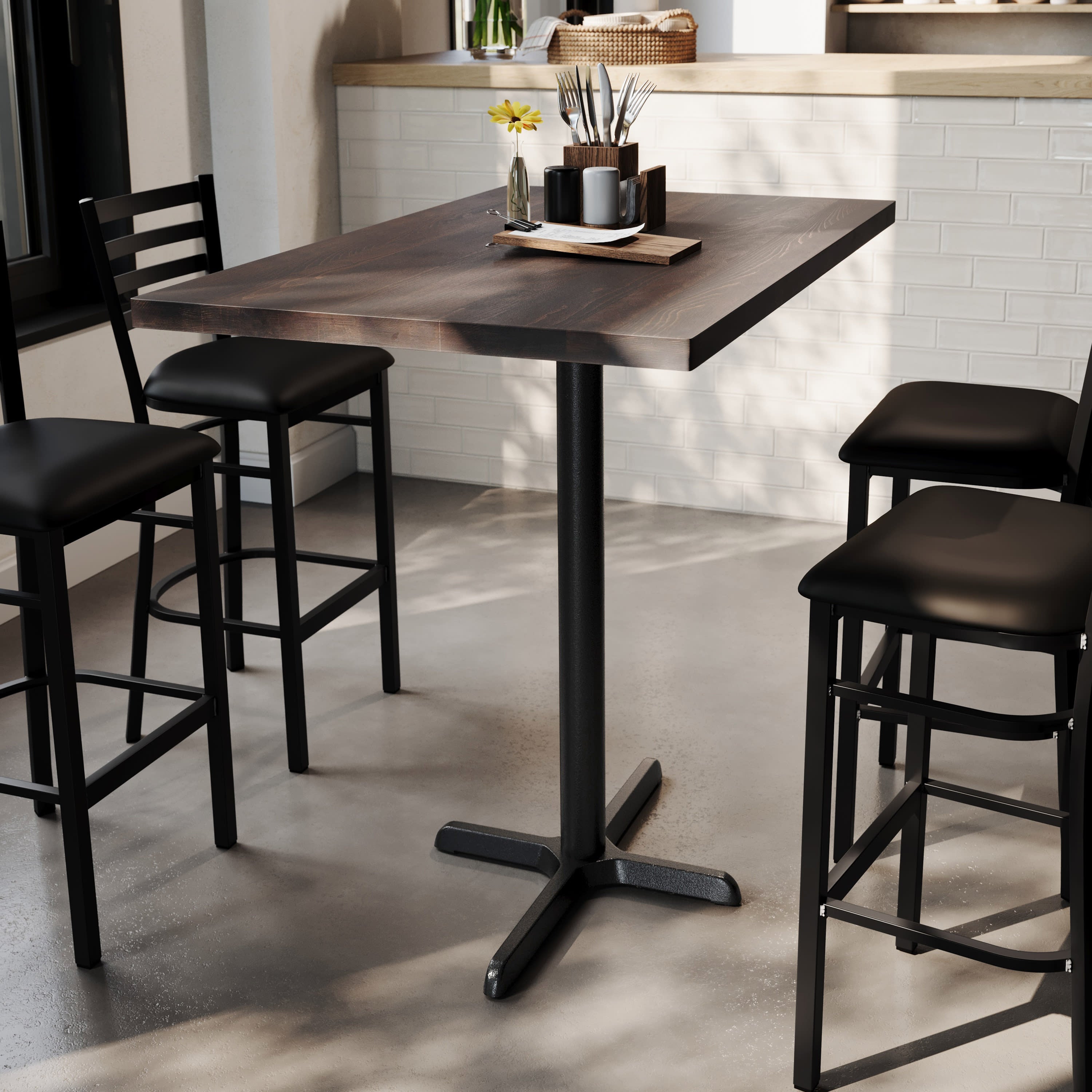 Rectangular Solid Wood Commercial Tabletop with 23.5" x 29.5" Bar Height X-Base