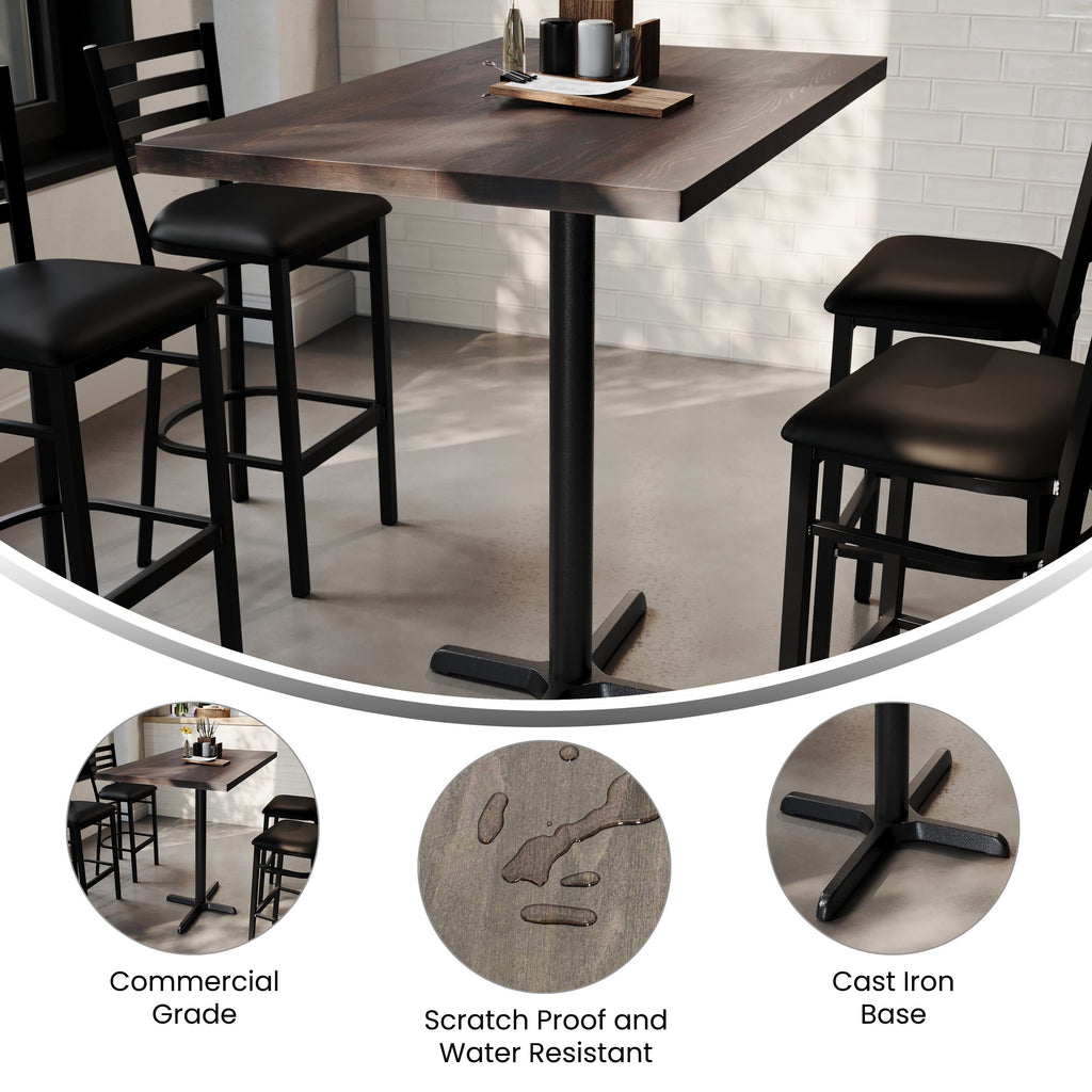 Rectangular Solid Wood Commercial Tabletop with 23.5" x 29.5" Bar Height X-Base