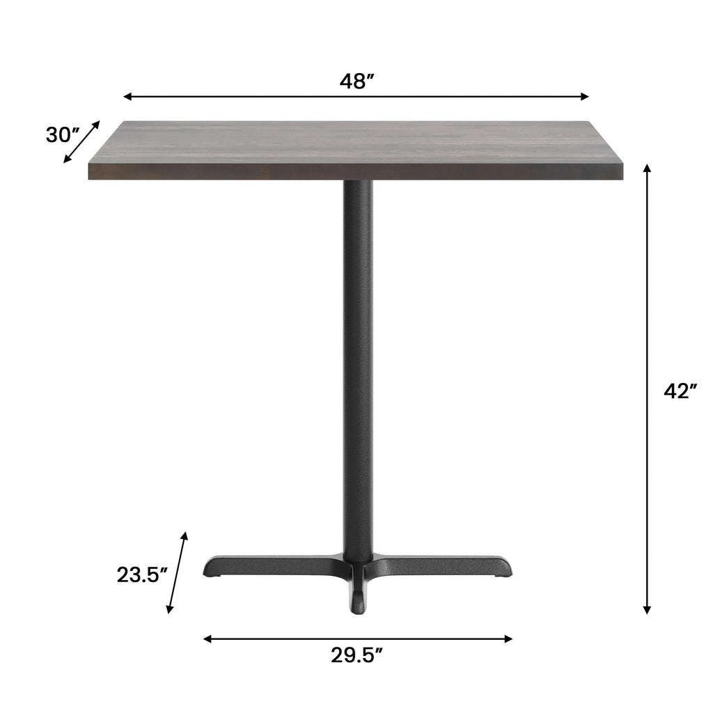Rectangular Solid Wood Commercial Tabletop with 23.5" x 29.5" Bar Height X-Base