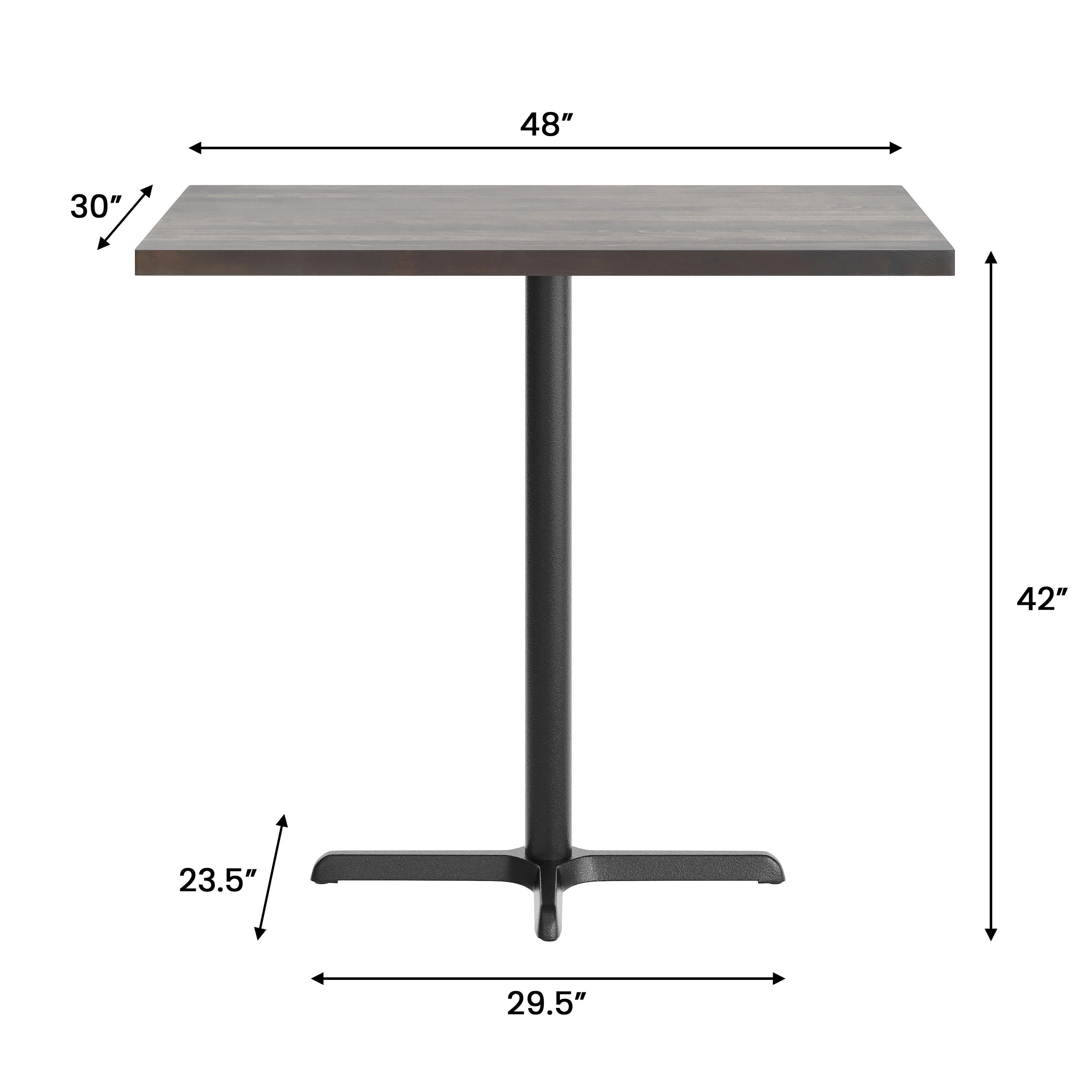 Rectangular Solid Wood Commercial Tabletop with 23.5" x 29.5" Bar Height X-Base
