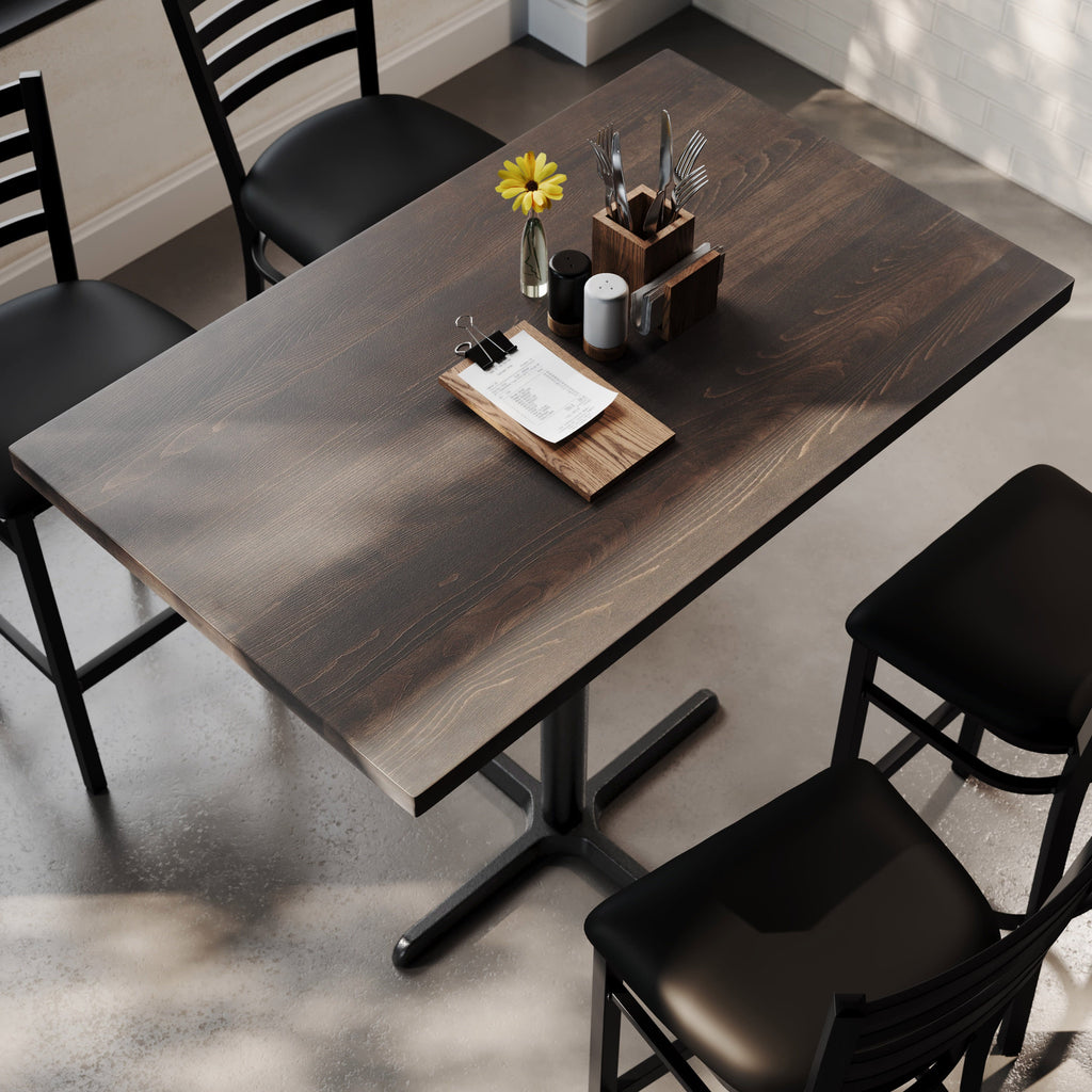 Rectangular Solid Wood Commercial Tabletop with 23.5" x 29.5" Bar Height X-Base