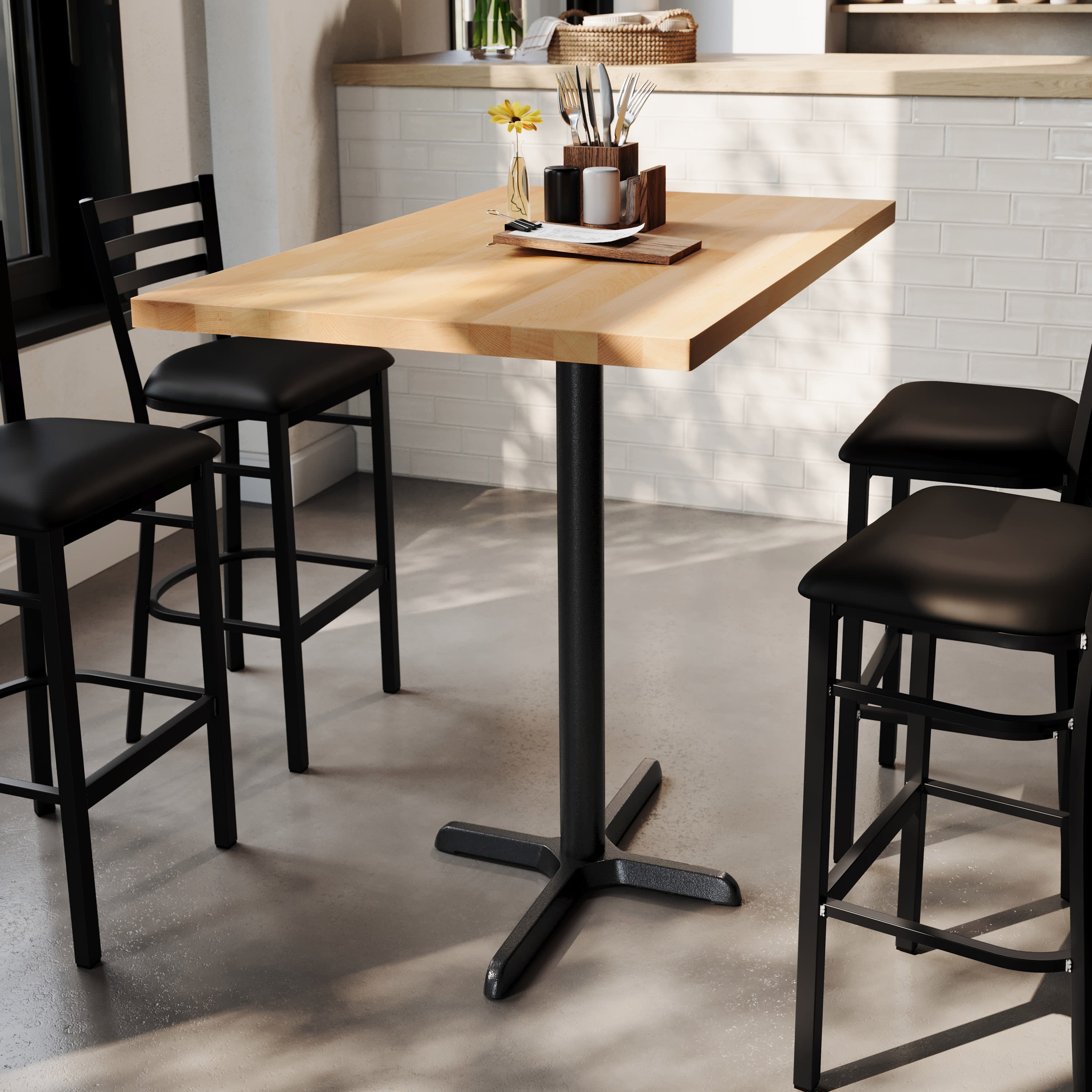 Rectangular Solid Wood Commercial Tabletop with 23.5" x 29.5" Bar Height X-Base