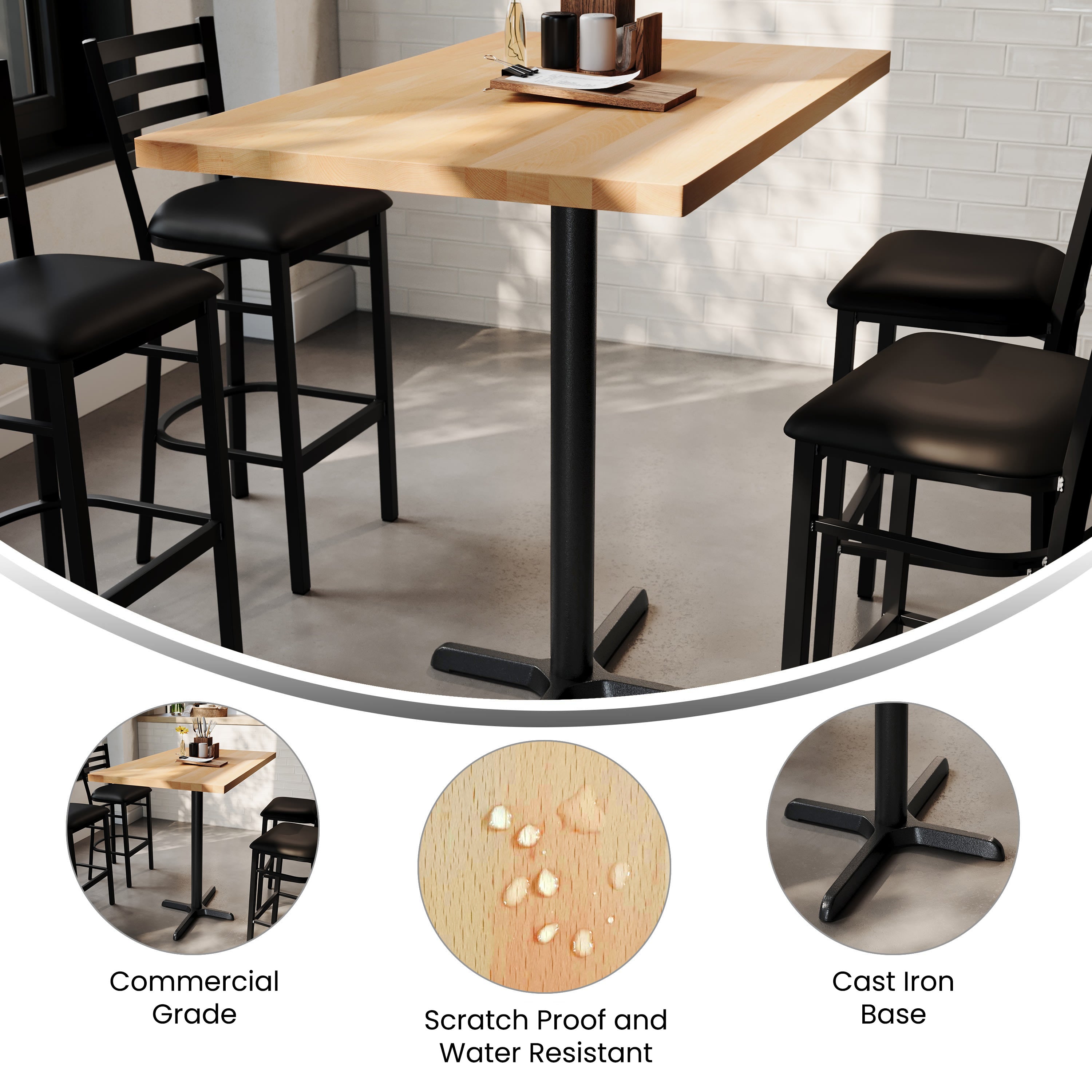 Rectangular Solid Wood Commercial Tabletop with 23.5" x 29.5" Bar Height X-Base