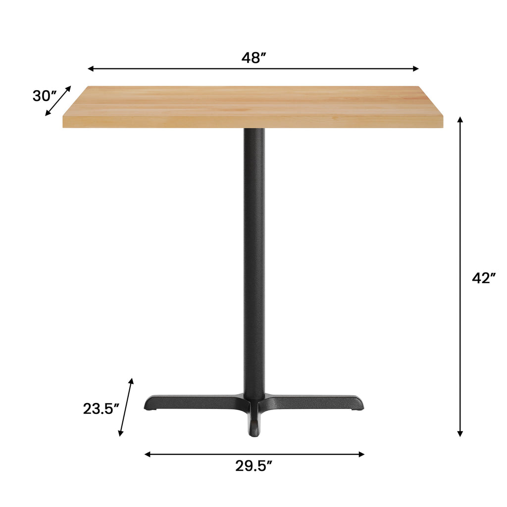 Rectangular Solid Wood Commercial Tabletop with 23.5" x 29.5" Bar Height X-Base