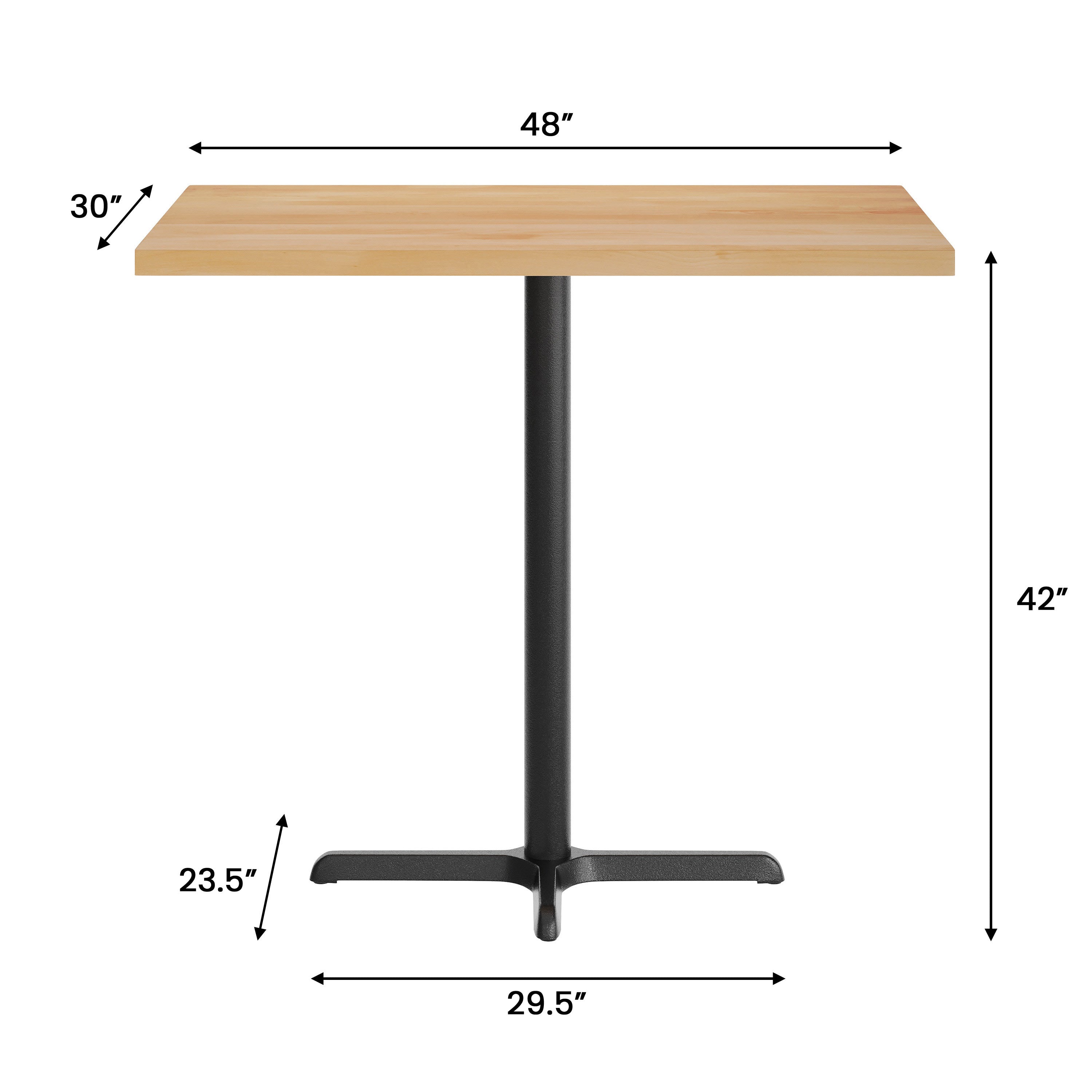 Rectangular Solid Wood Commercial Tabletop with 23.5" x 29.5" Bar Height X-Base
