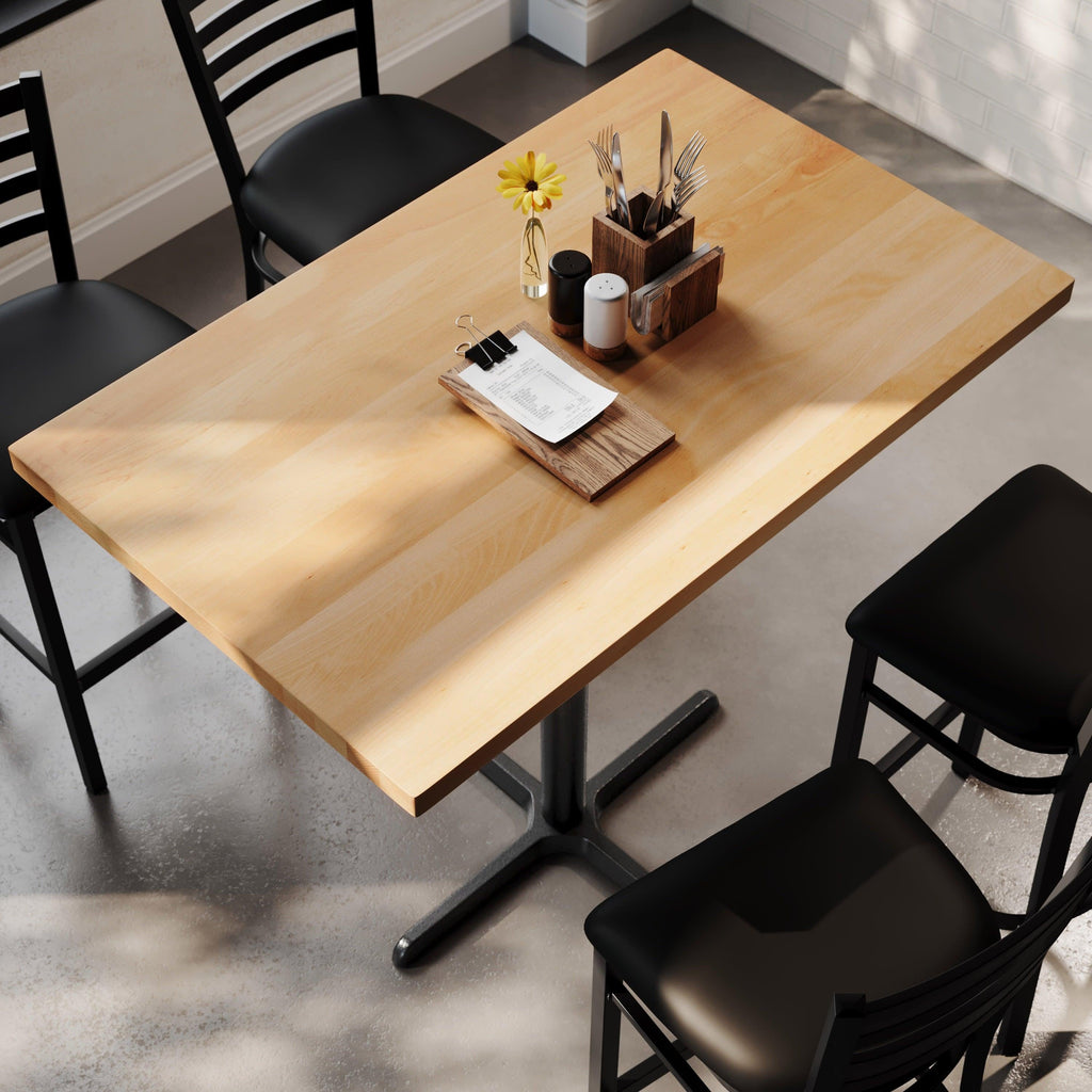 Rectangular Solid Wood Commercial Tabletop with 23.5" x 29.5" Bar Height X-Base
