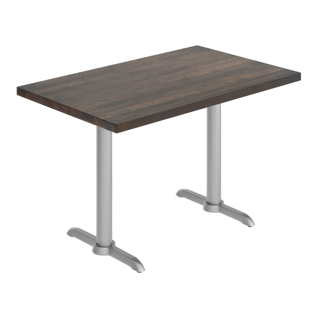 Rectangular Solid Wood Commercial Tabletop w/Two 22" x 22" Dining Height T-Bases