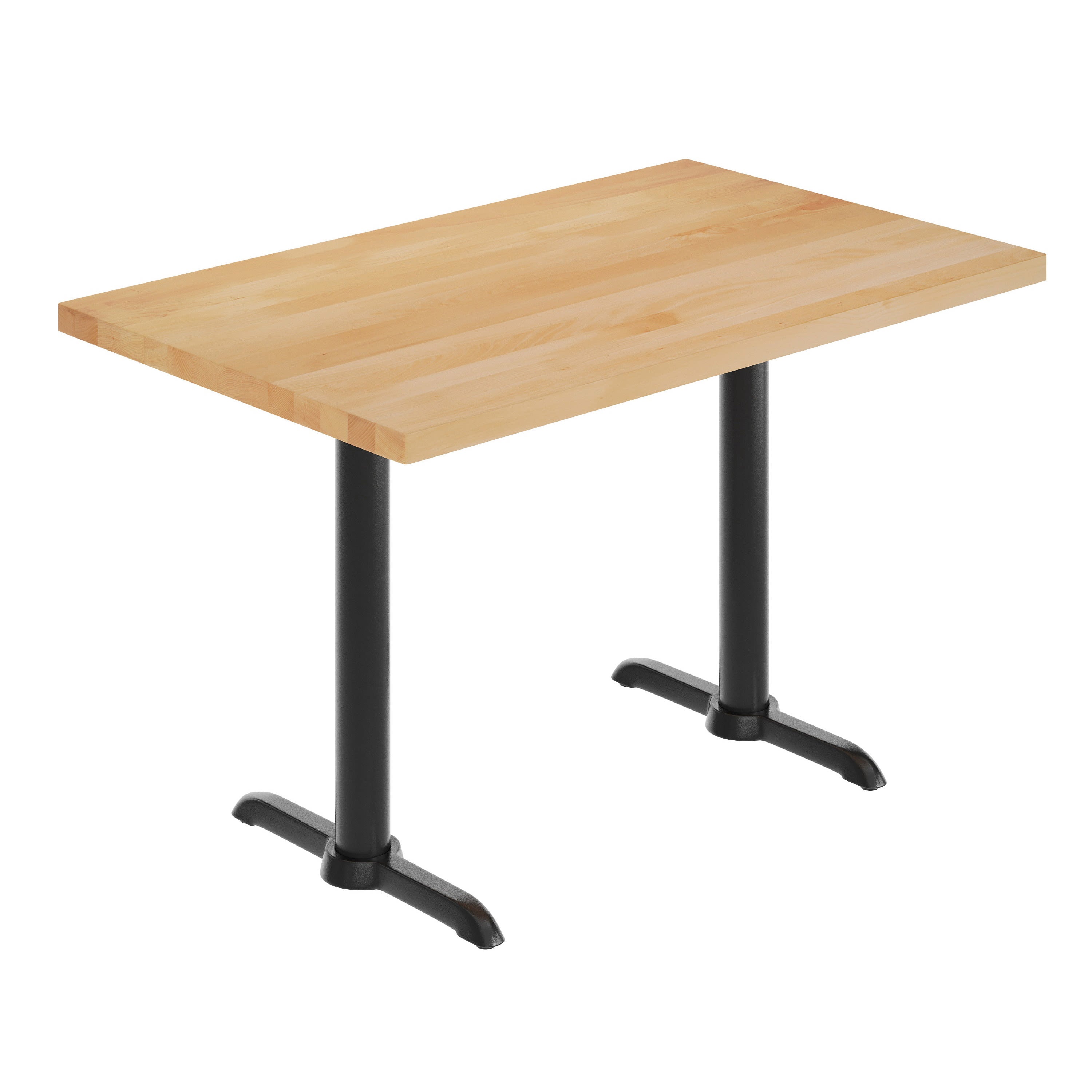 Rectangular Solid Wood Commercial Tabletop w/Two 22" x 22" Dining Height T-Bases
