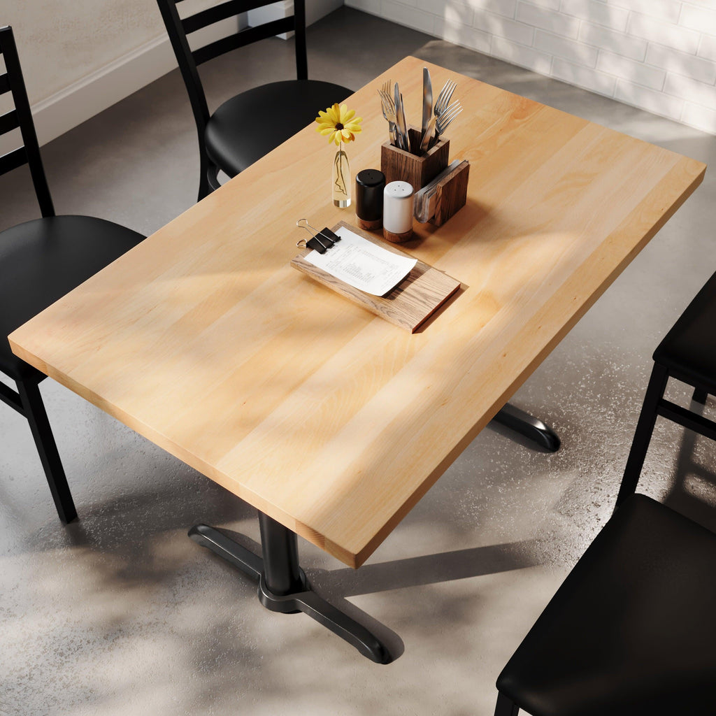 Rectangular Solid Wood Commercial Tabletop w/Two 22" x 22" Dining Height T-Bases