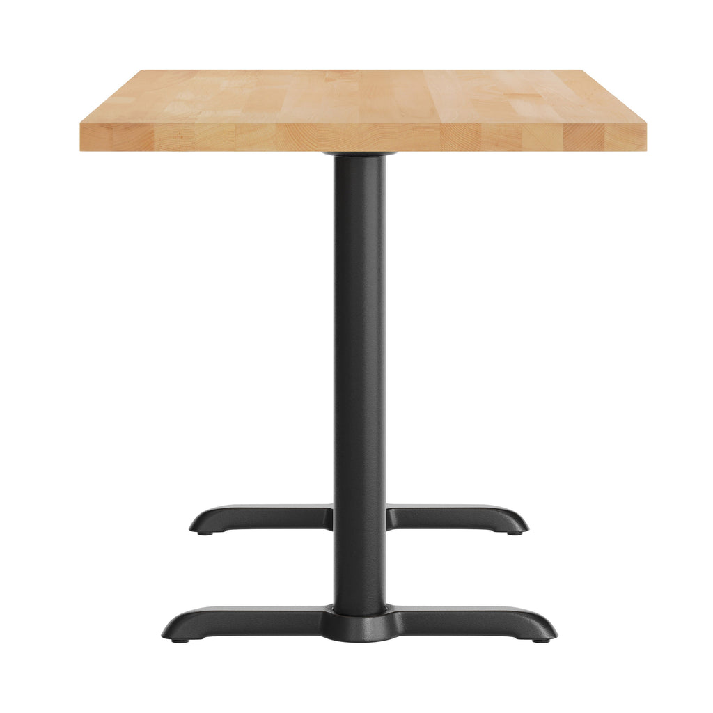 Rectangular Solid Wood Commercial Tabletop w/Two 22" x 22" Dining Height T-Bases