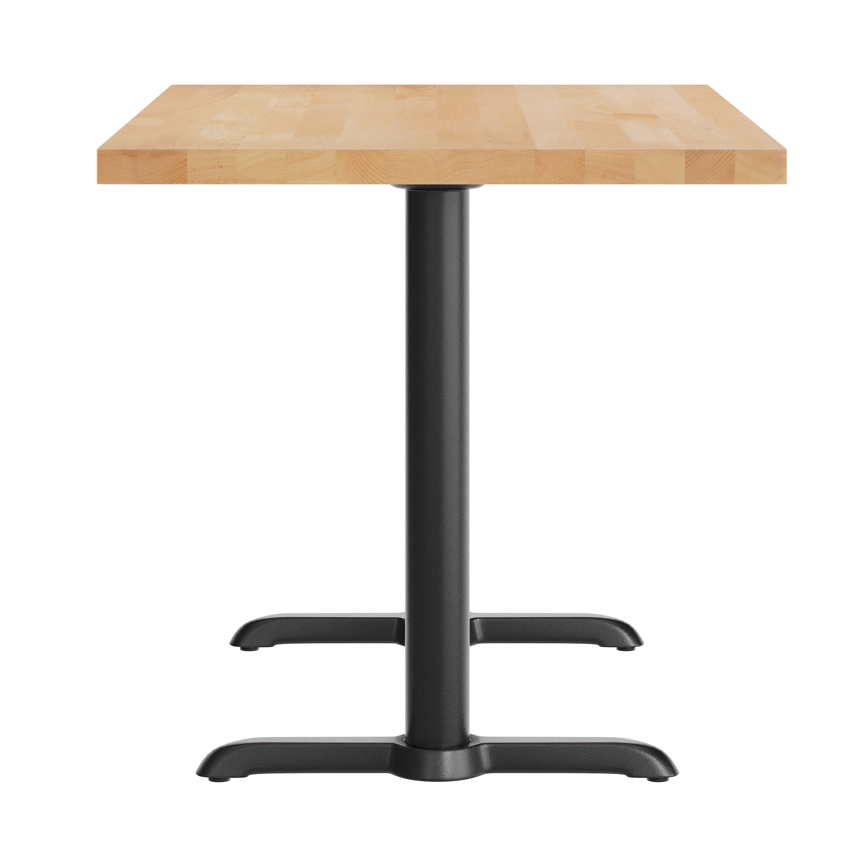 Rectangular Solid Wood Commercial Tabletop w/Two 22" x 22" Dining Height T-Bases