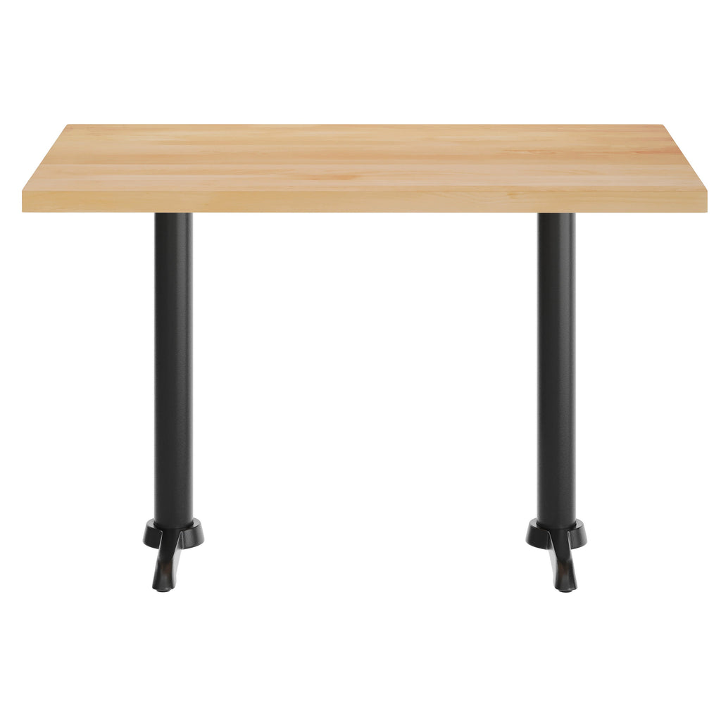 Rectangular Solid Wood Commercial Tabletop w/Two 22" x 22" Dining Height T-Bases