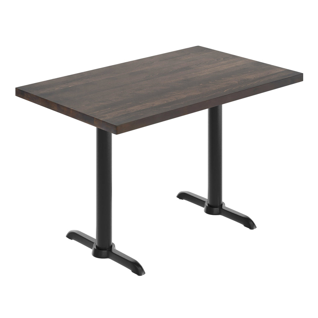 Rectangular Solid Wood Commercial Tabletop w/Two 22" x 22" Dining Height T-Bases