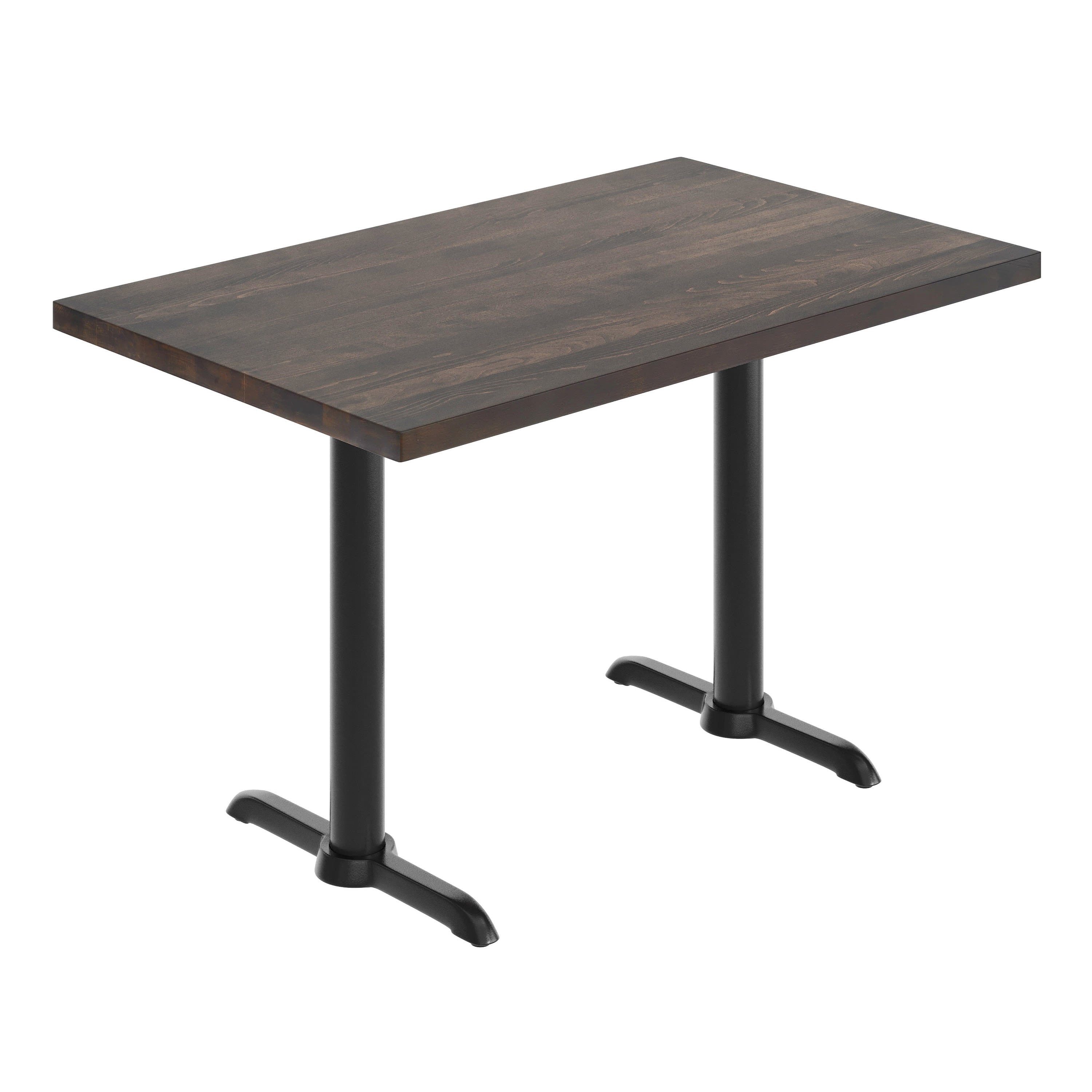 Rectangular Solid Wood Commercial Tabletop w/Two 22" x 22" Dining Height T-Bases