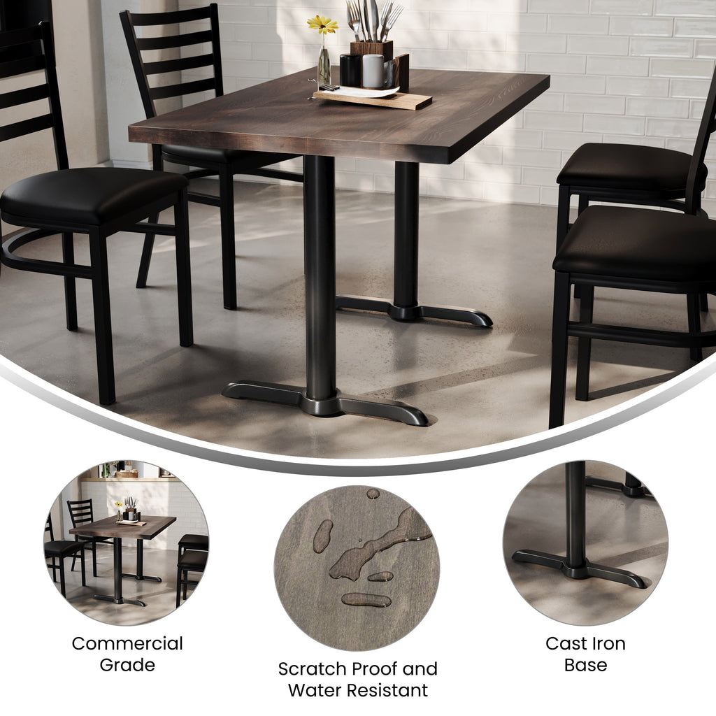 Rectangular Solid Wood Commercial Tabletop w/Two 22" x 22" Dining Height T-Bases