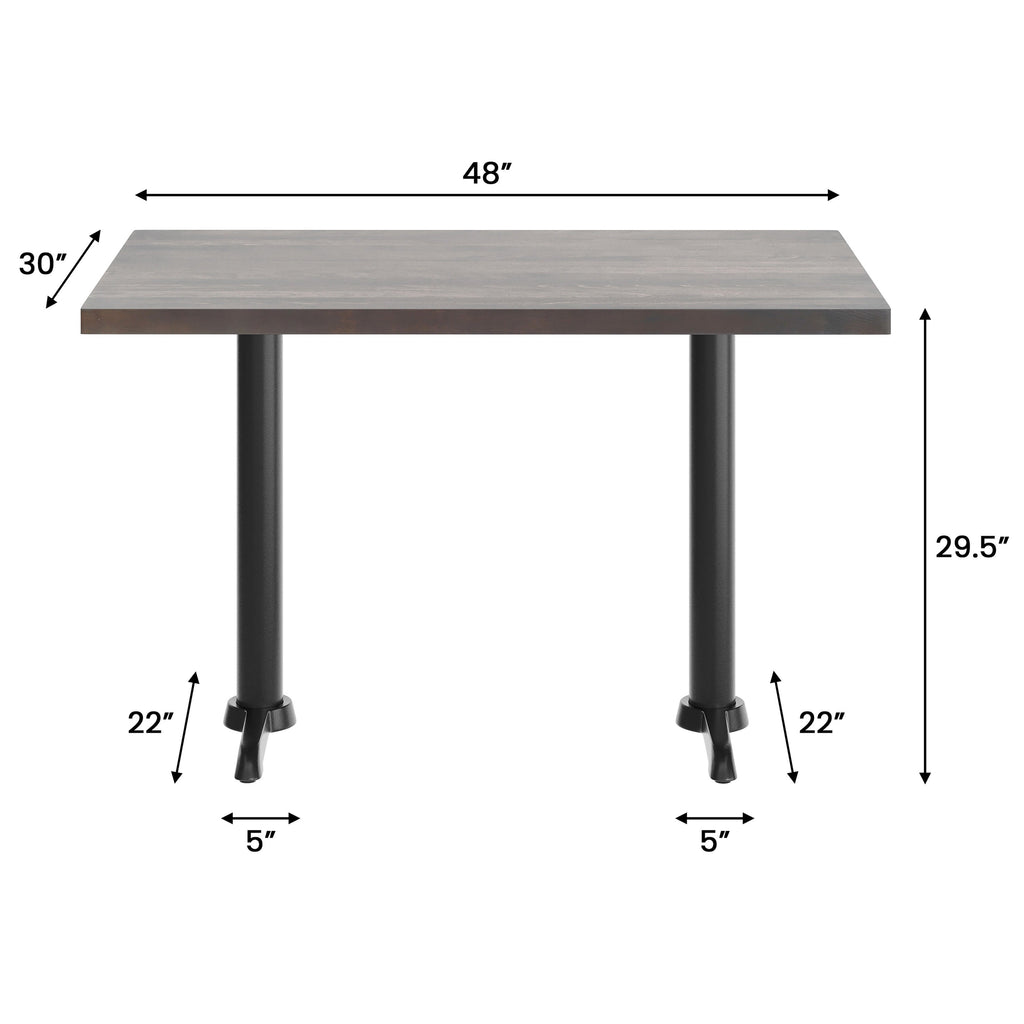 Rectangular Solid Wood Commercial Tabletop w/Two 22" x 22" Dining Height T-Bases